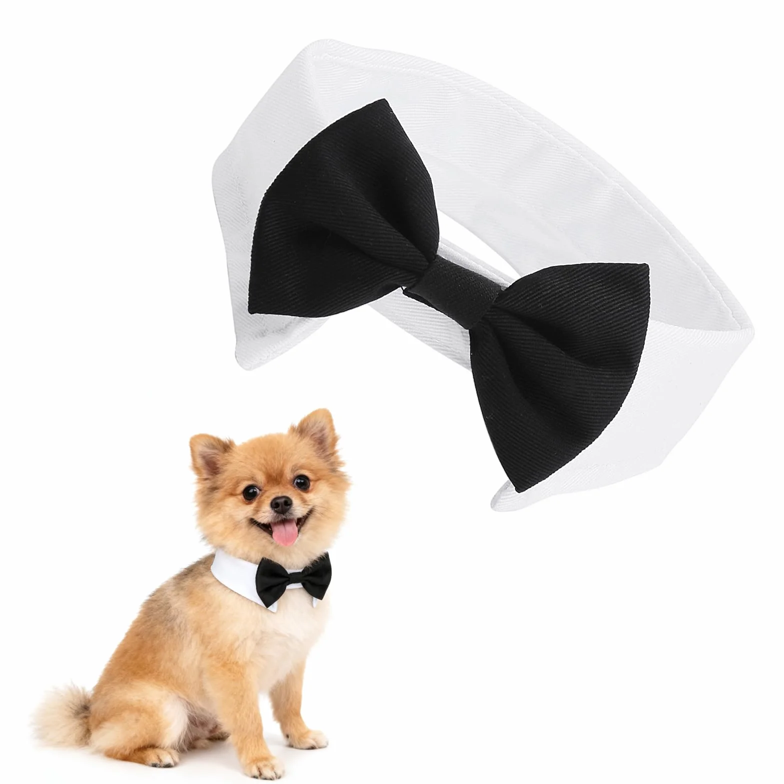 VOSSOT Collare Papillon Cane Regolabile Nero Bianco per Cani Gatti Matrimonio