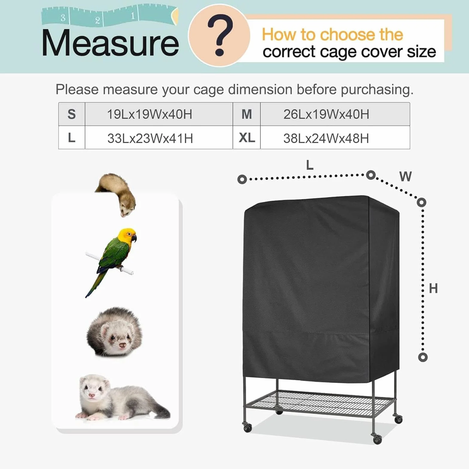 Copertura per gabbia per animali domestici, copertura impermeabile in tessuto Oxford per gabbie per uccelli, copertura notturna protettiva regolabile con design a due manici, forniture per