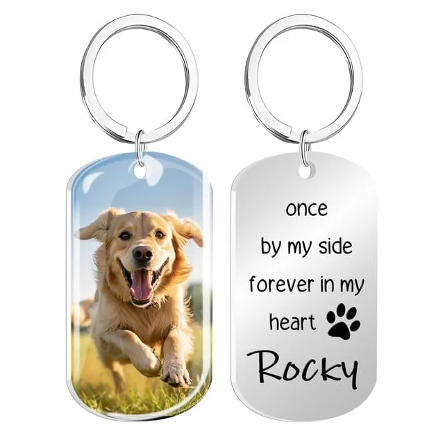 Portachiavi Commemorativo con Foto per Cani e Gatti - Resina Epossidica AntiGraffio, Regalo Personalizzato per la Perdita di Un Animale Domestico