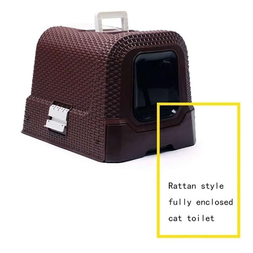 Toilette per Animali Domestici Pet Supplies Rattan Stile Completamente recintato Cat igienici Grande lettiera del Gatto Grande Potty Pet Supplies Chiusa Lettiera per Animali Domestici(Bruin)