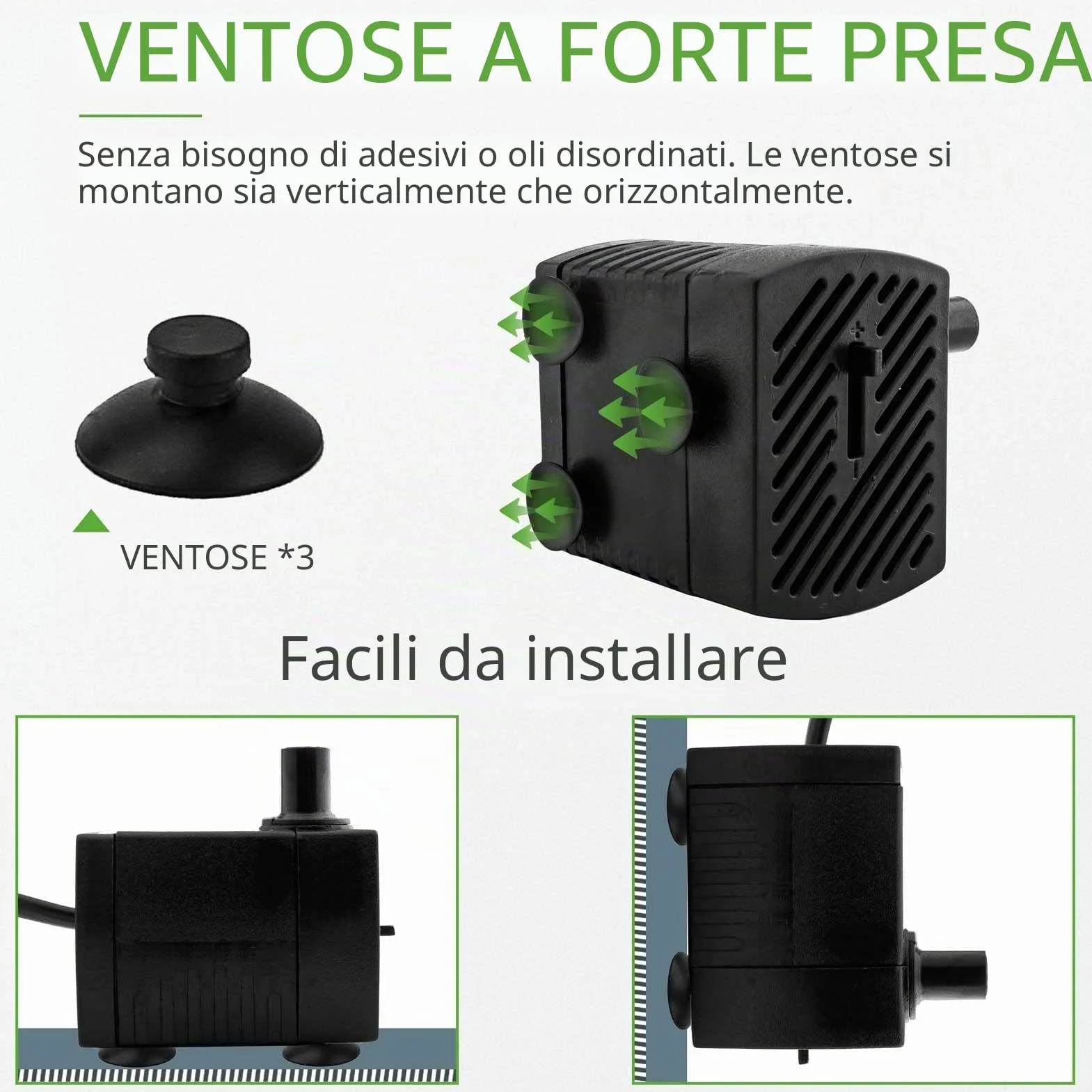 Mini pompa dell'acqua (350 l/h, 5 W), con sollevamento elevato, cavo di alimentazione da 1,5 m, 2 ugelli per acquari, laghetti, fontane, statue