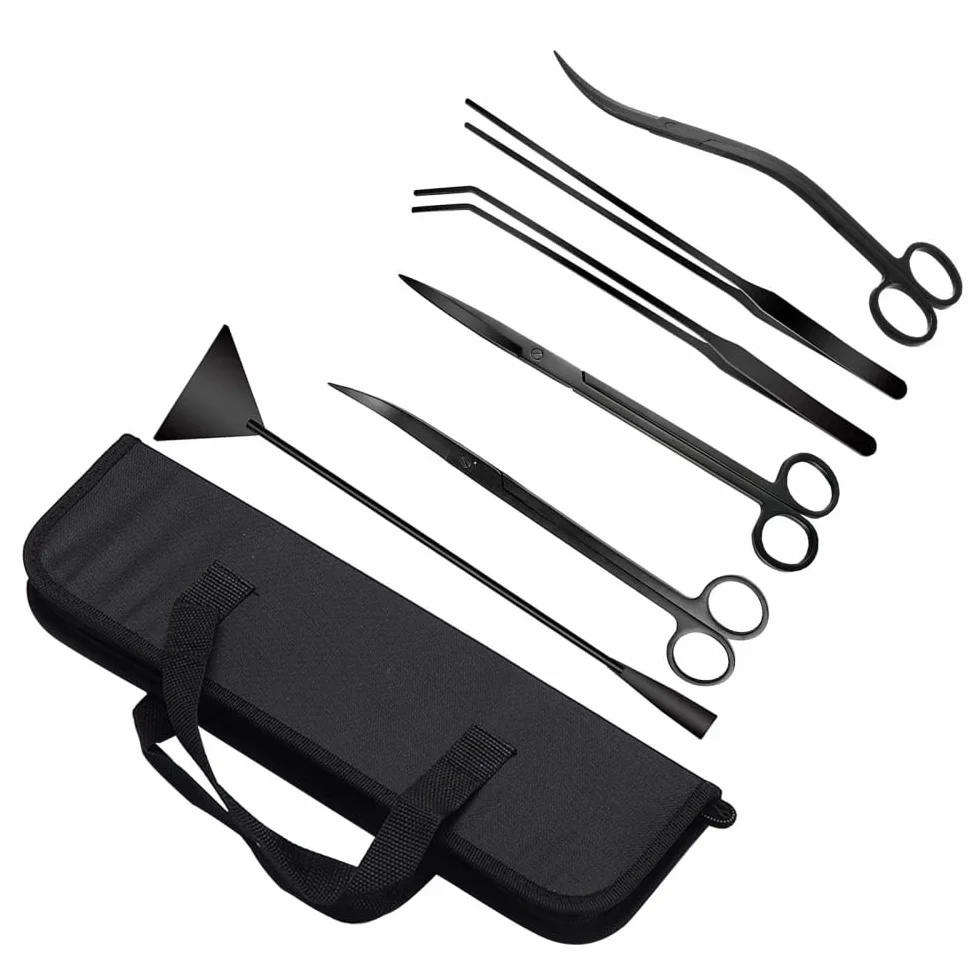 DONGKER Kit di Attrezzi per Acquario,6 in 1 Pinze per Piante Acquatiche in Acciaio Inox Forbici per Pulizia Acquari
