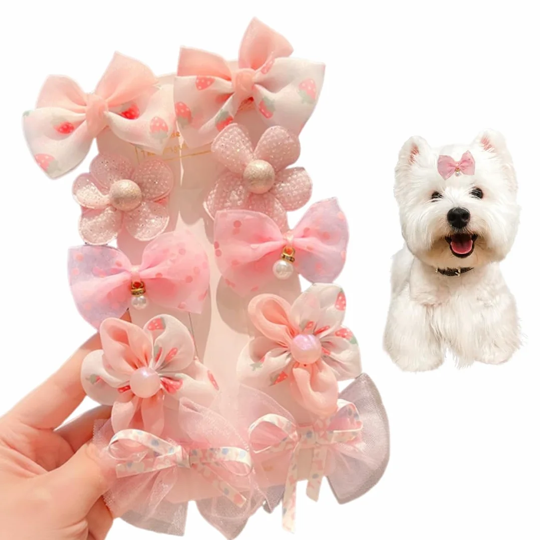 Accessori per cani pelo 10 Pezzi Stili Misti Rosa Fiocco Fermagli Capelli Piccoli Archi Mollette Toelettatura Bellezza