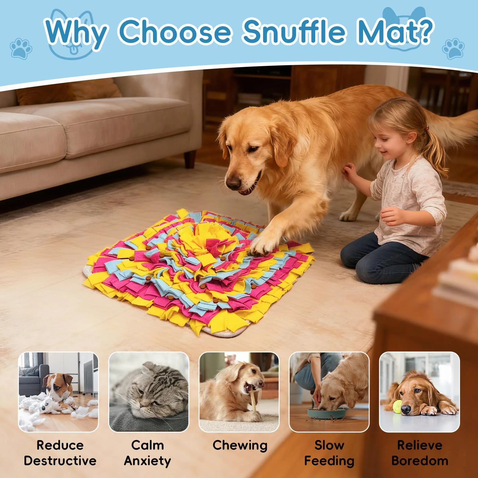 Tappeto Olfattivo Cane, 35 cm Foraggiamento Tappeto per Cani, Giochi per Cani, Lavabile Antiscivolo Tappetino Puzzle per l'allenamento Olfattivo Lo Slow Food e Il Sollievo dallo Stress