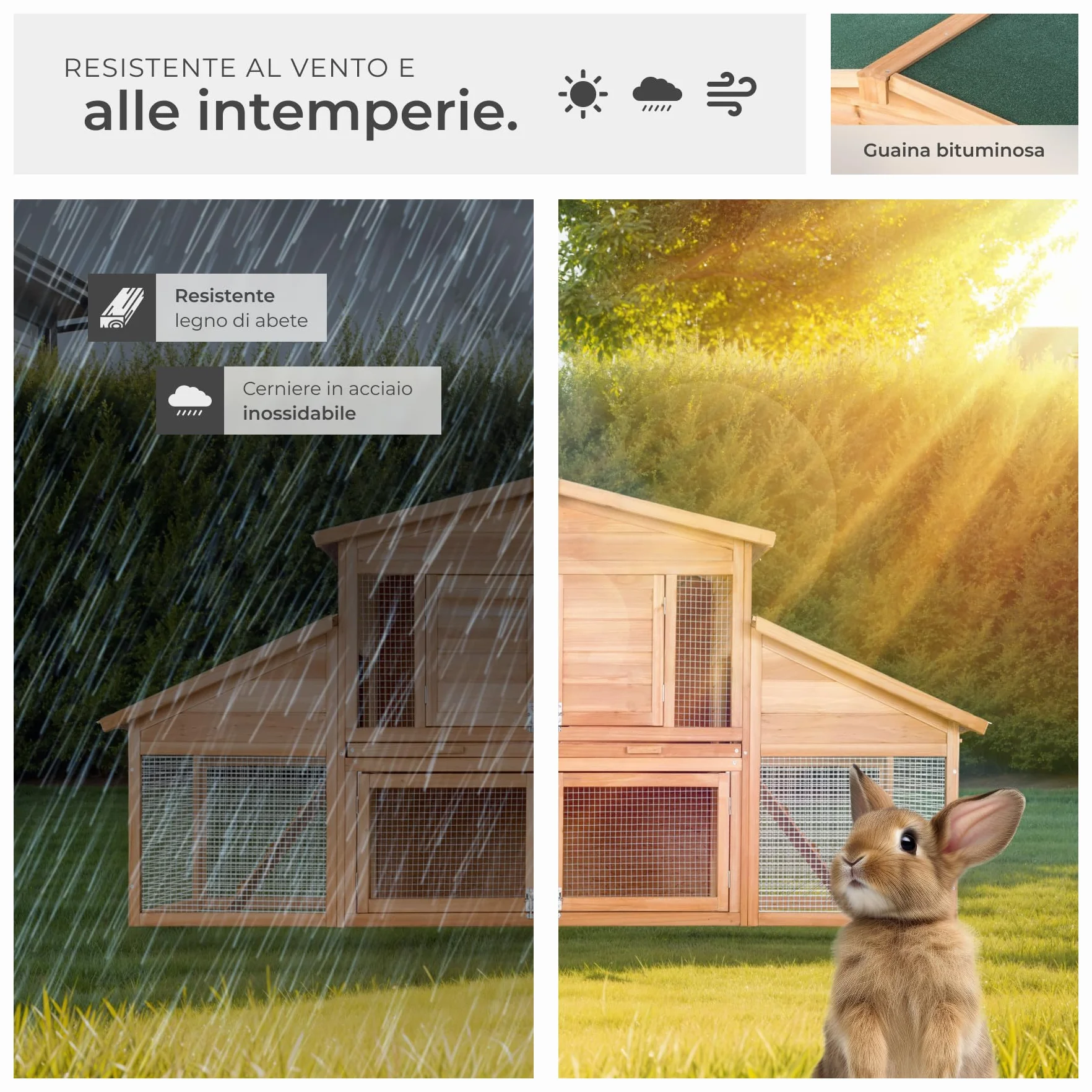 tectake® Conigliera da Esterno, 4 Porte, 2 Piani, 2 Rampe, con Zona Riposo, Tetto Idrorepellente, Recinto Per Conigli, XXL Gabbia Esterno, Casetta, Recinto Piccoli Animali, Legno, 226 x 77 x 95,5 cm