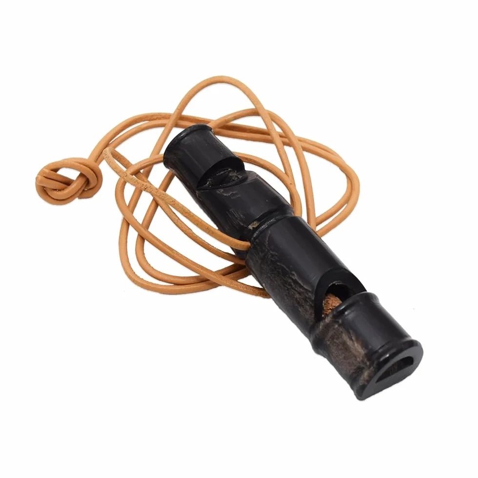 Fischietto in corno di bufalo (fischietto + triller) – prodotto naturale con cinturino in pelle, robusto e ben udibile, ideale per addestramento di cani, caccia e attività all'aperto (6 cm)