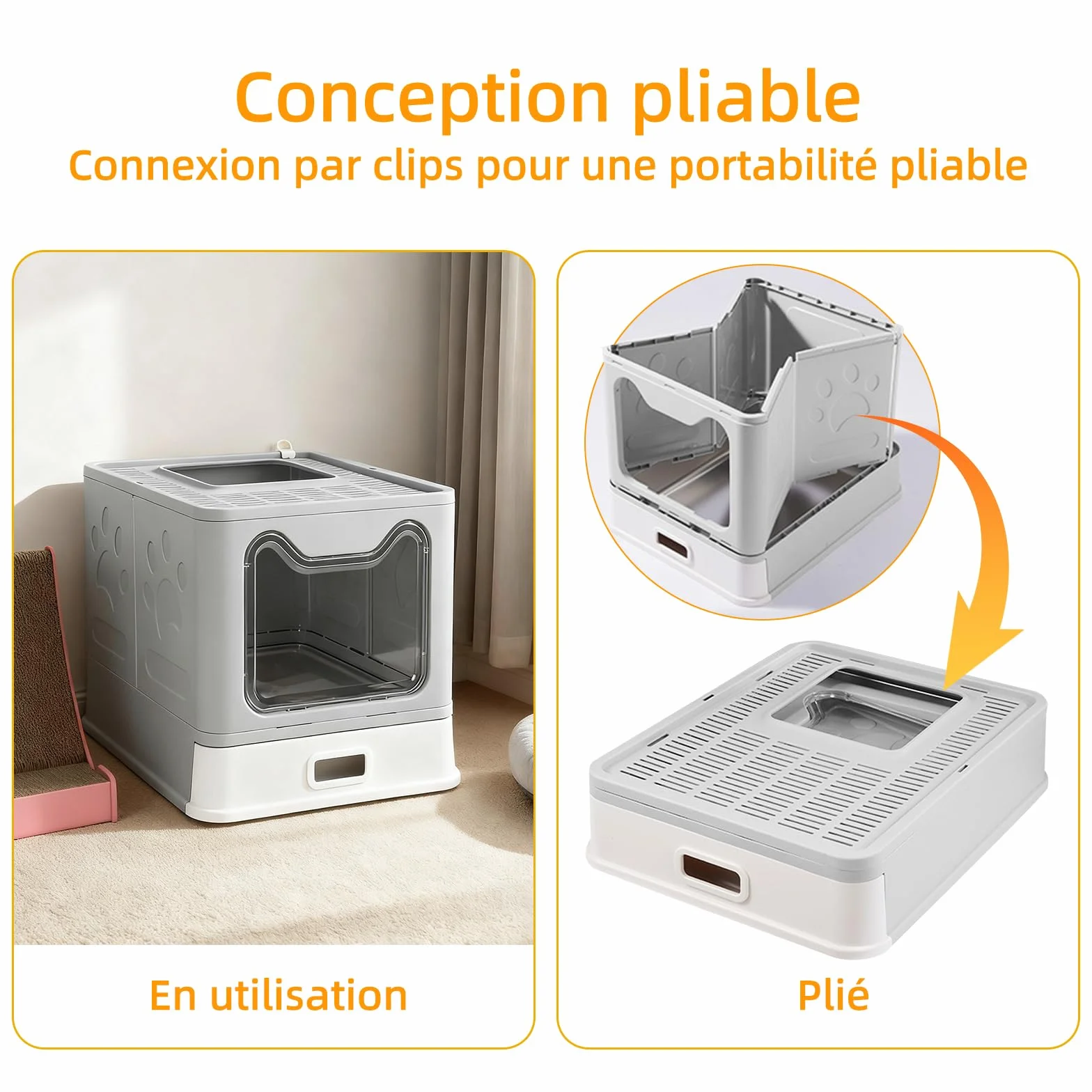 OHMG Lettiera per Gatti, Chiusa, Casa di Toilette in Acciaio Inox, Vassoio Rimovibile, Paletta, per Gatti Grandi, Capacità di Carico 15 kg, Anti-tracce, Anti-perdite