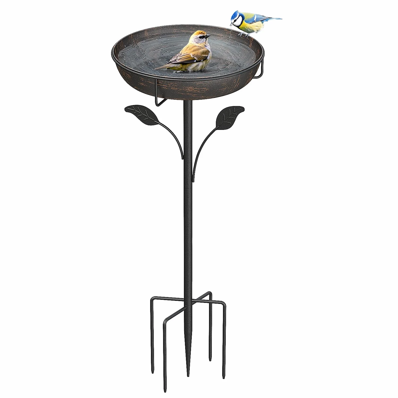 WELDUN Abbeveratoio per uccelli 26 cm, mangiatoia in piedi per esterni, giardino, contenitore per uccelli in metallo per acqua, abbeveratoio resistente all'inverno per uccelli selvatici, mangiatoia e