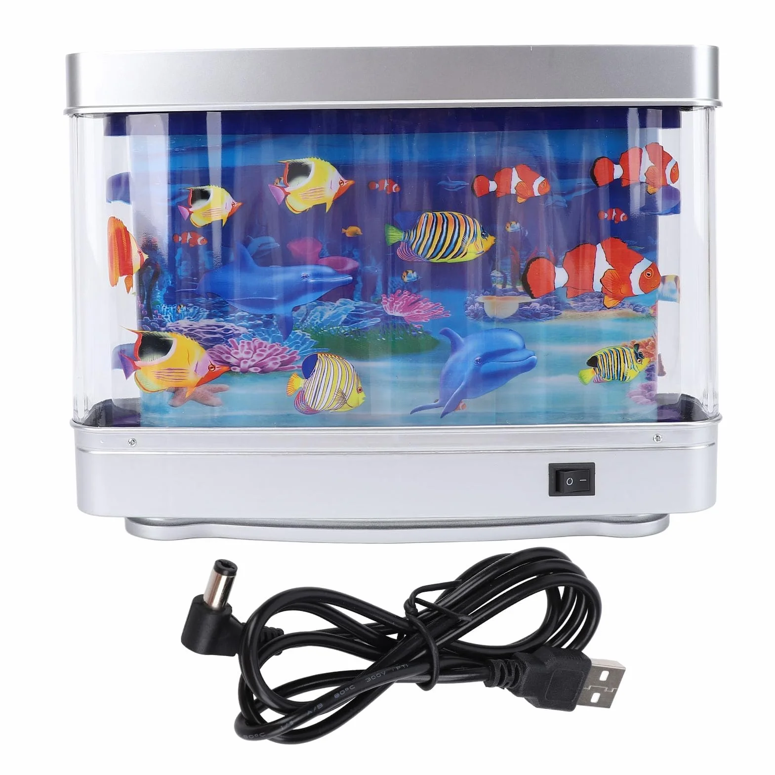 Acquario artificiale per pesci finti, 5V Mini acquario artificiale decorativo con pesci tropicali in movimento lampada multifunzionale con spina mobile per camera da letto e ufficio