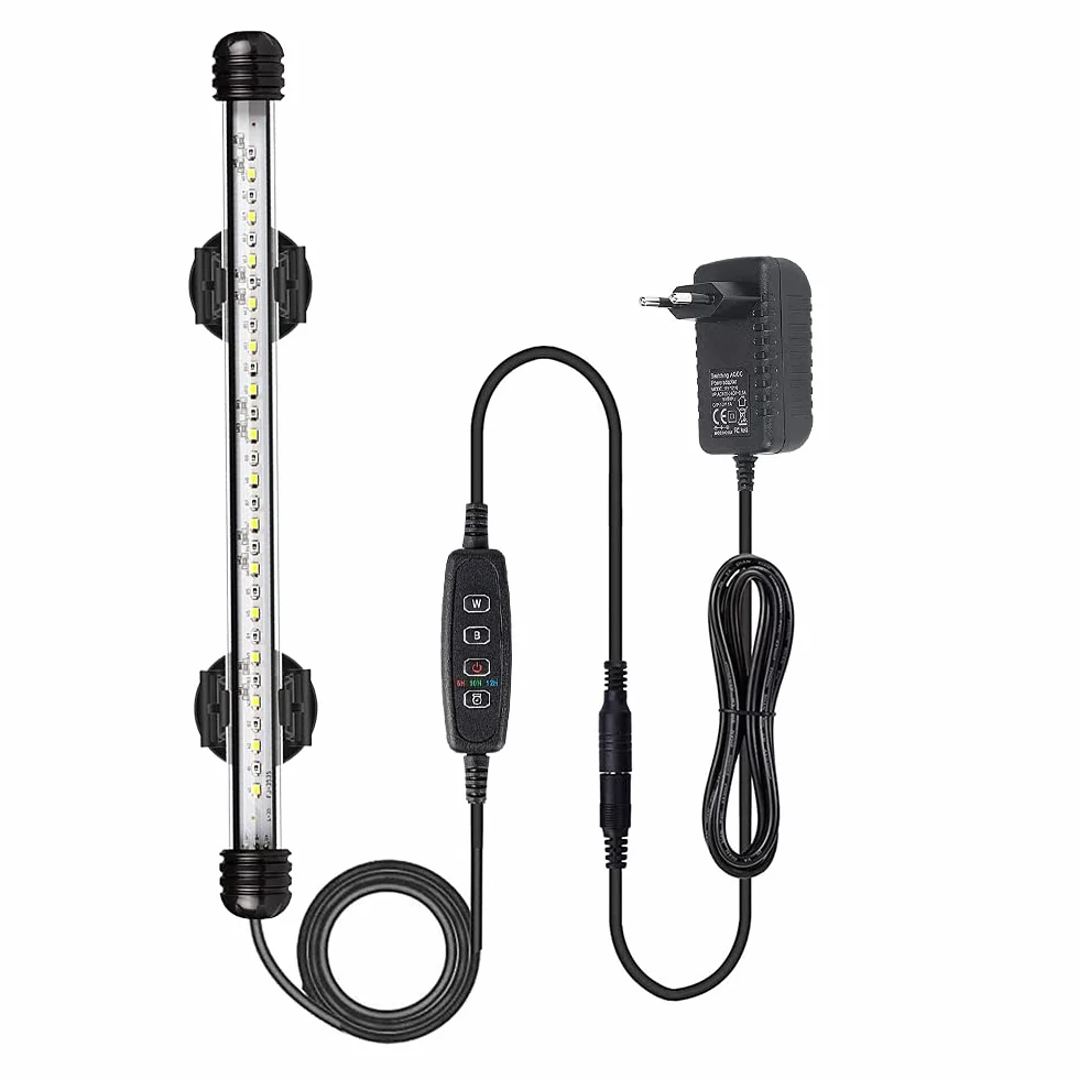 VARMHUS LED Acquario con Timer,Lampada Acquario con 3 modalità di luce dimmebili,10 livelli di luminosità,Luce Acquario Impermeabile,Aquarium Light per Piante Acquatiche (Blu+Bianco 28cm)