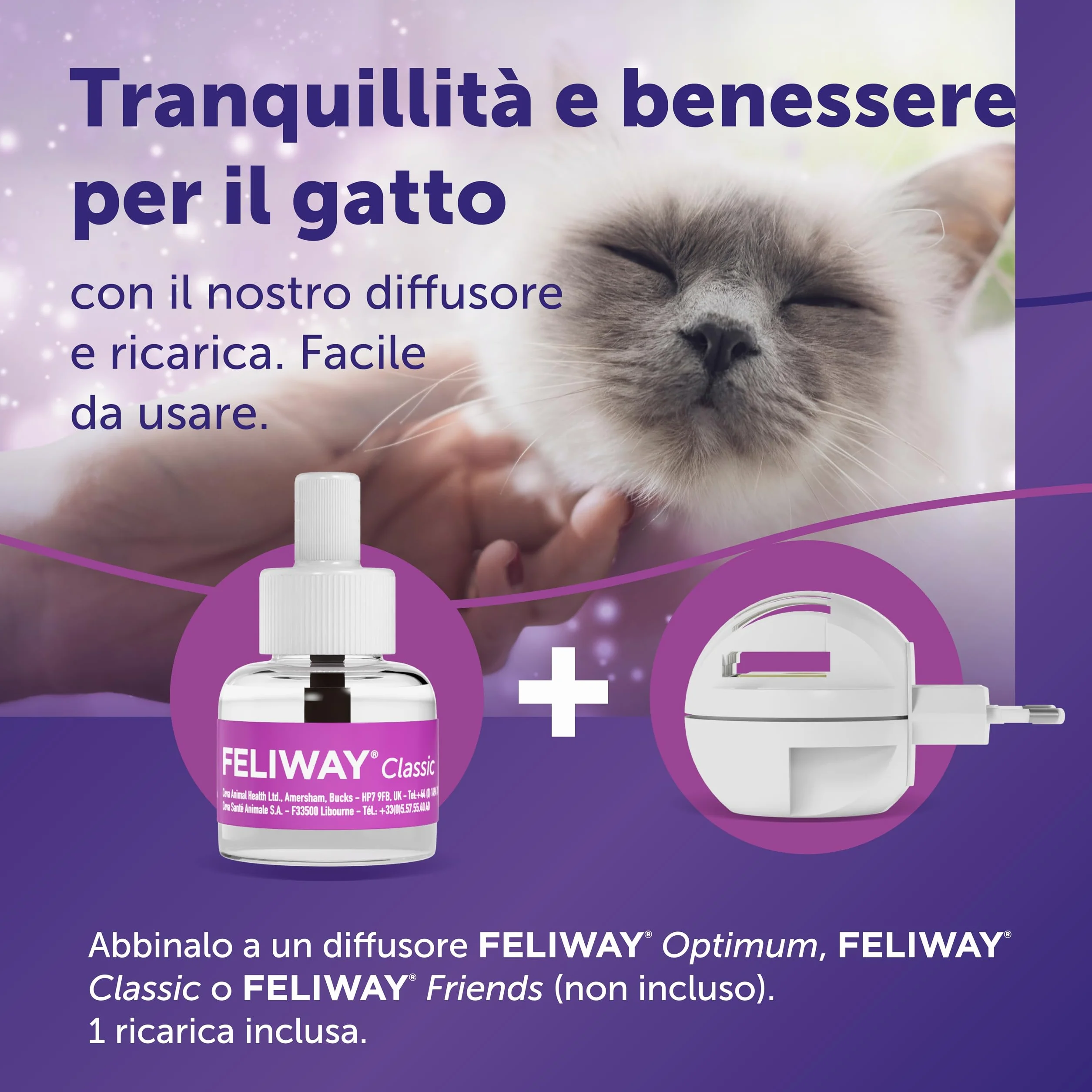 FELIWAY Classic 1x30 Giorni Ricarica Calmante per Gatti per Diffusore di Feromoni, 48 ml – Aiuta a risolvere i segni comuni di stress nei gatti e gattini, Raccomandato dai Veterinari