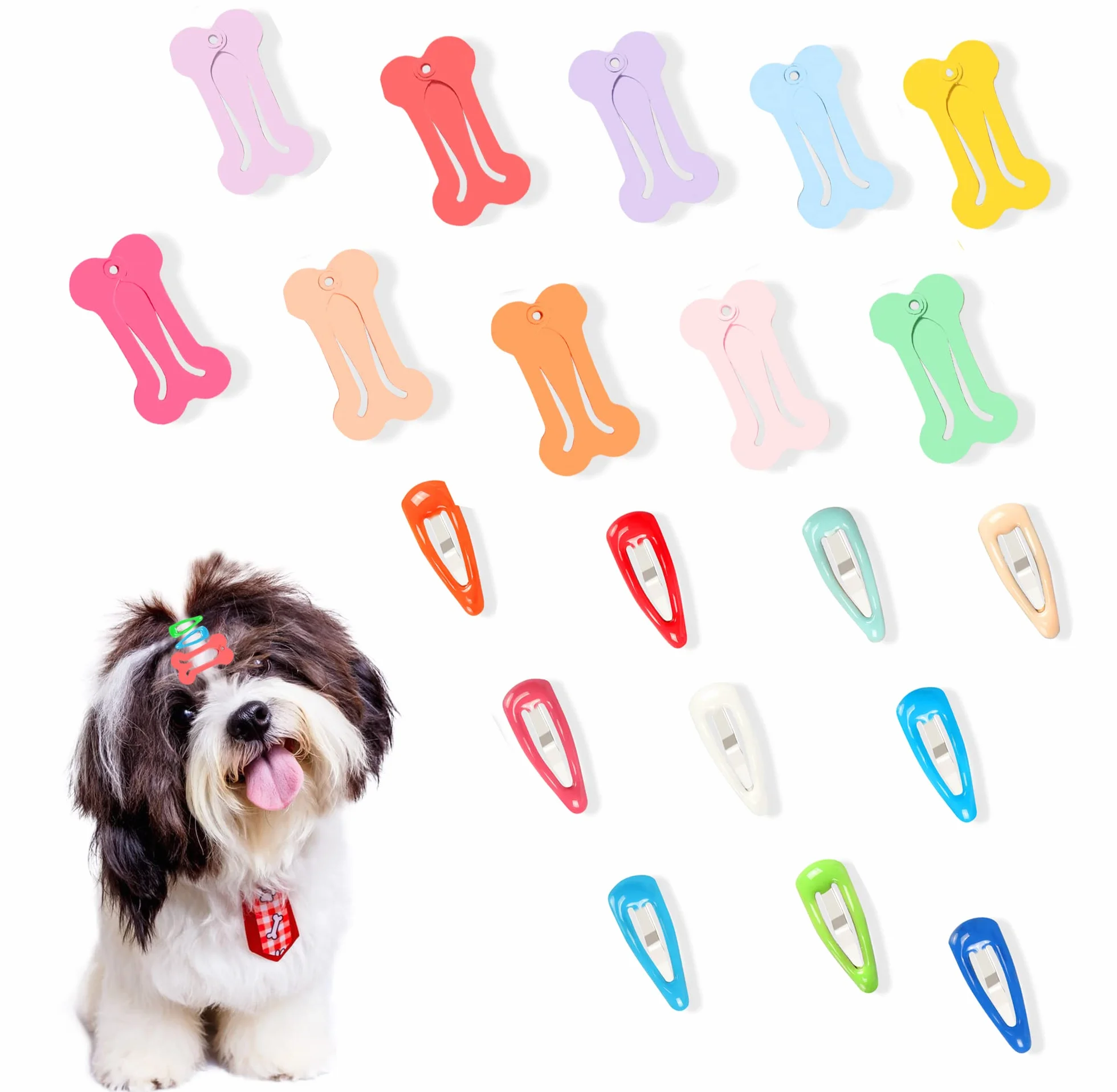 20 fermagli per cani accessori capelli clip multicolore osso goccia copricapo animali domestici toelettatura