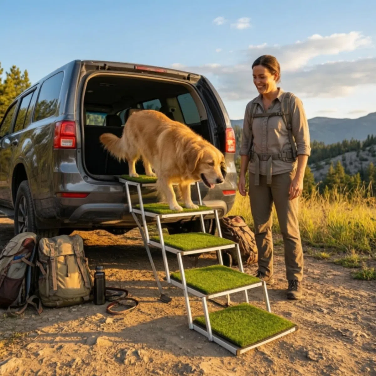 rockible Rampa Pieghevole Scivolo Antiscivolo per Cani Anziani, Auto, Bagagliaio,