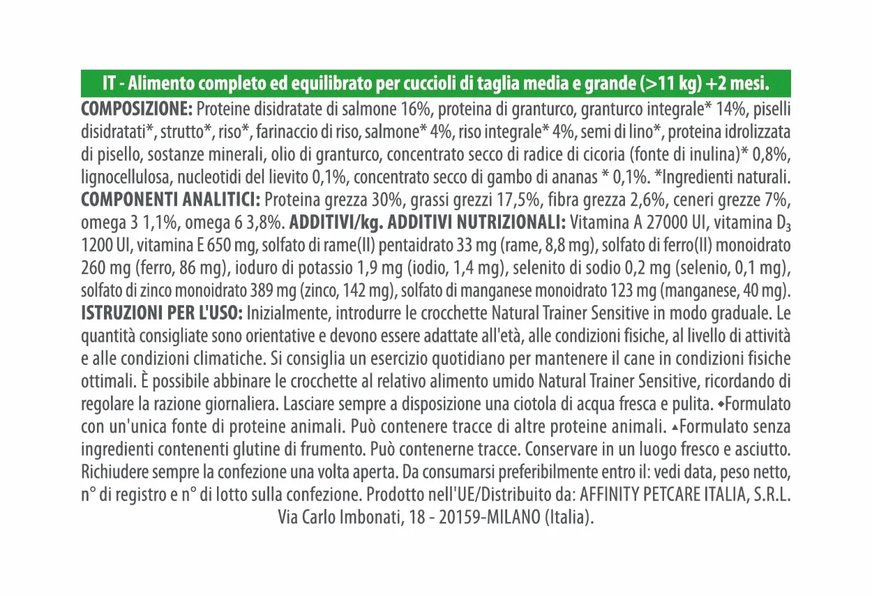 Natural Trainer Sensitive No Gluten Cibo per Cani Puppy&Junior con Salmone 12kg