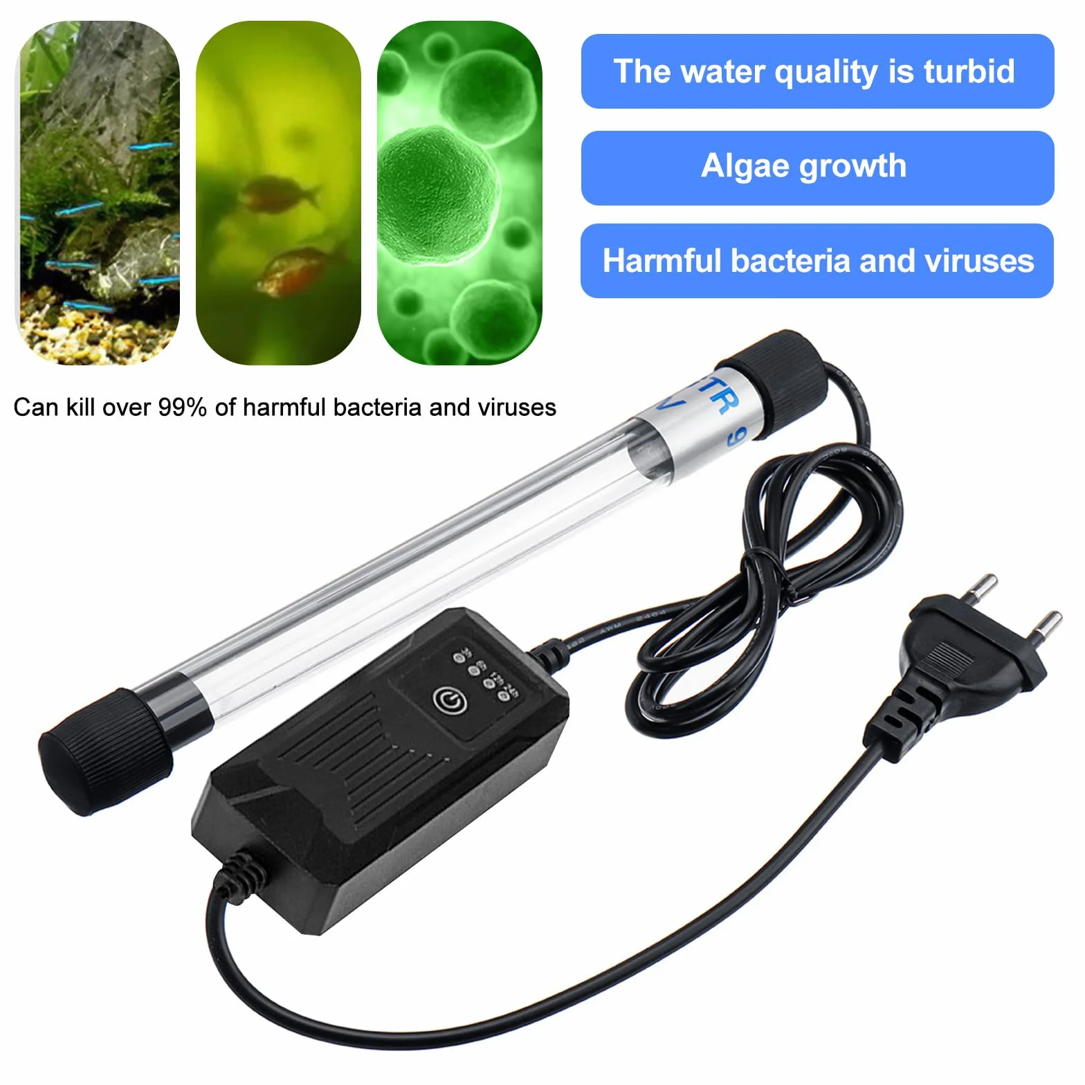 BORDEAG Luce UV Per Acquario, 13W 220V Lampada Per Acquario, Lampada UV Subacquea, Sterilizzatore UV Acquario Per Sterilizzazione Subacquea L'eliminazione Alghe Deodorazione