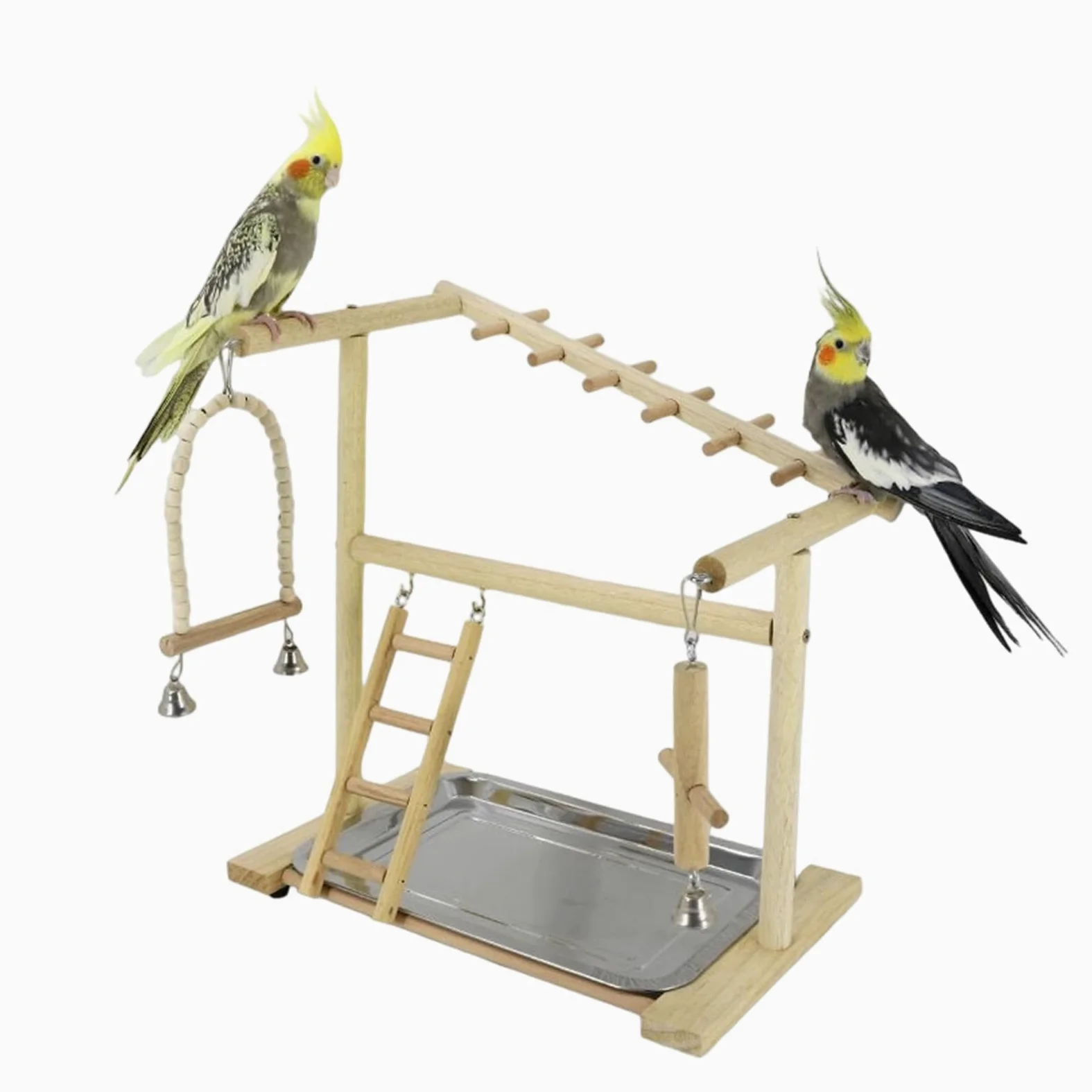Posatoio per Uccelli Altalene Scale Giocattoli Arrampicamento | Con Vassoio E Bicchiere In Acciaio Rimovibili Per Area Giochi Parrocchetti Per Addestramento Calopsitta Parrocchetto Casa