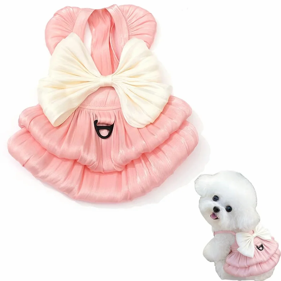 Vestito da Principessa per Cani Piccola Taglia e Gatti Abito Estivo con Gonna Tutu Fiocco Rosa L