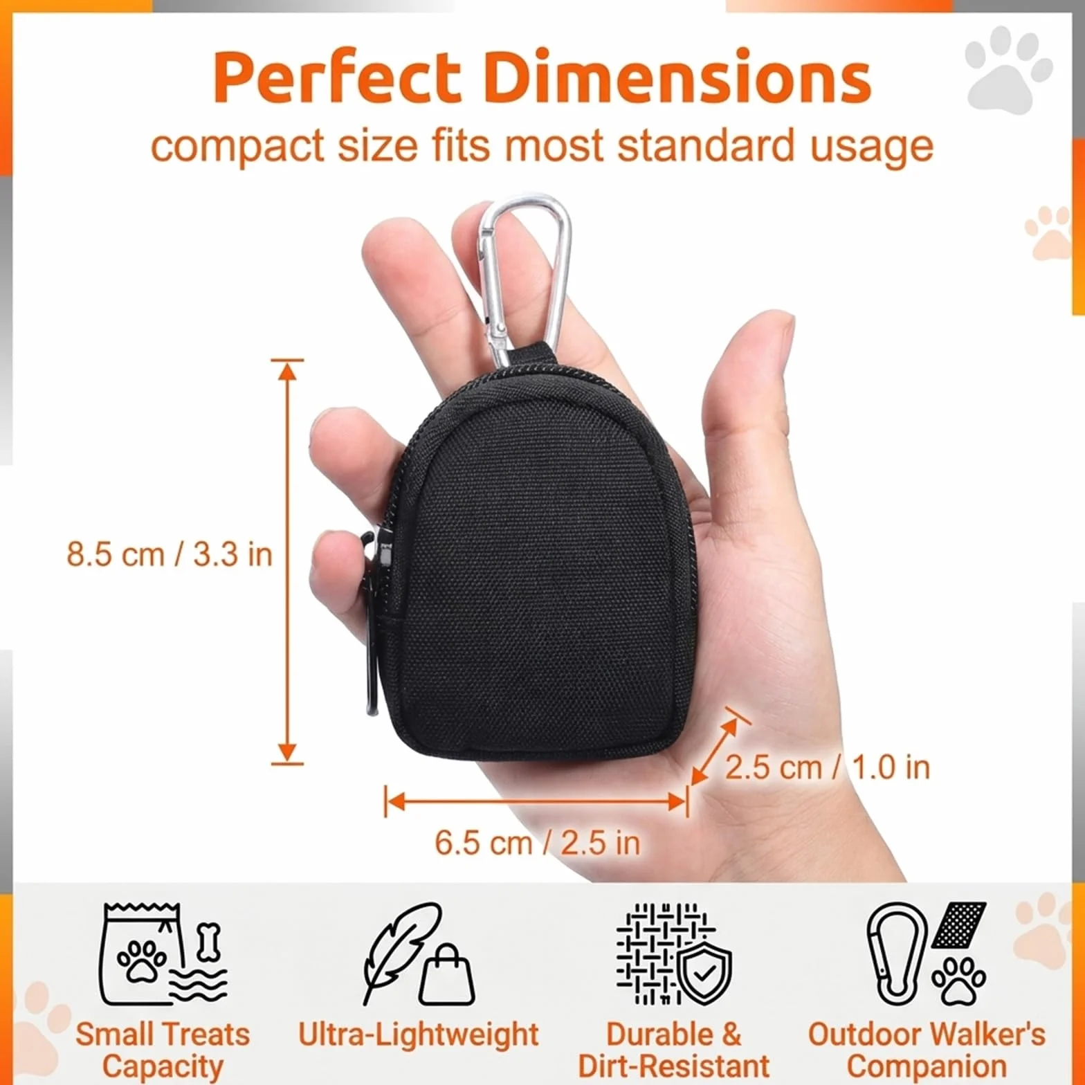 Borsa Porta Snack per Cani, 9x7x2,5cm Nera, Borsa per Snack a Mani Libere con Moschettone, Materiale Impermeabile, per Addestramento Canino & Passeggiate