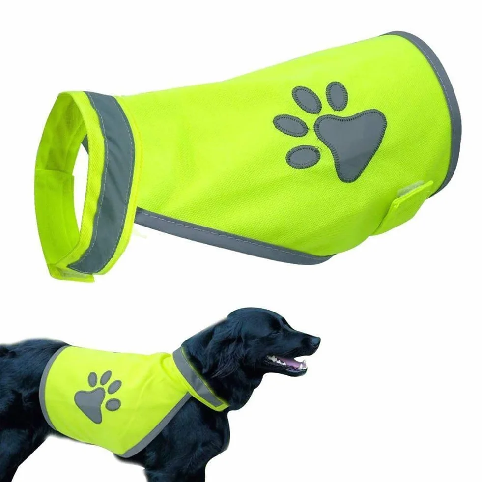 Gilet riflettente di sicurezza per cani, abbigliamento ad alta visibilità, per cani di taglia piccola e grande, imbracatura di sicurezza per escursioni all'aperto, passeggiate, con stampa zampa