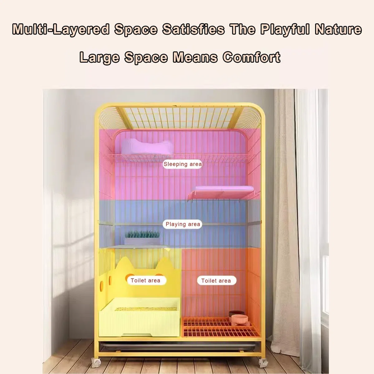 Grande gabbia per gatti da interni, con 2 ripiani estraibili e ruote, ideale per 12 gatti, colore: bianco (78 x 55 x 100 cm)