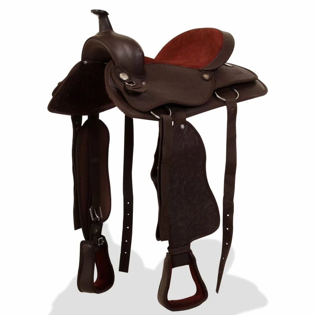 Sella Western Testiera e Pettorale in Vera Pelle 17" Marrone,Articoli sportivi,Ricreazione all'aperto,Equitazione,Finimenti per cavalli,Selle-91349