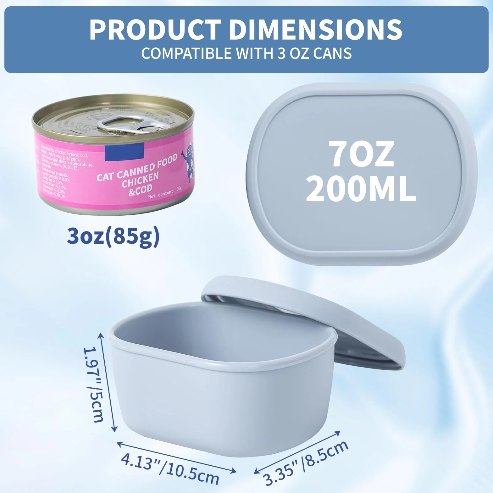 SLSON 2 contenitori per alimenti per gatti, in silicone, per lattine da 70 g a 85 g, 65 mm, coperchio per lattine da 65 mm