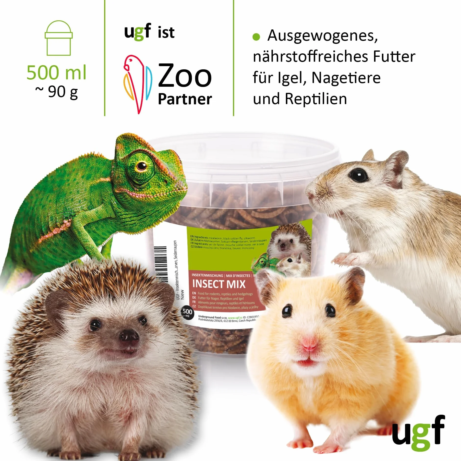 UGF Mix di insetti 80 g 500 ml cibo per ricci, gerbilli, criceti, ratti, lucertole - vermi della farina, larve di mosca soldato nera, bachi da seta