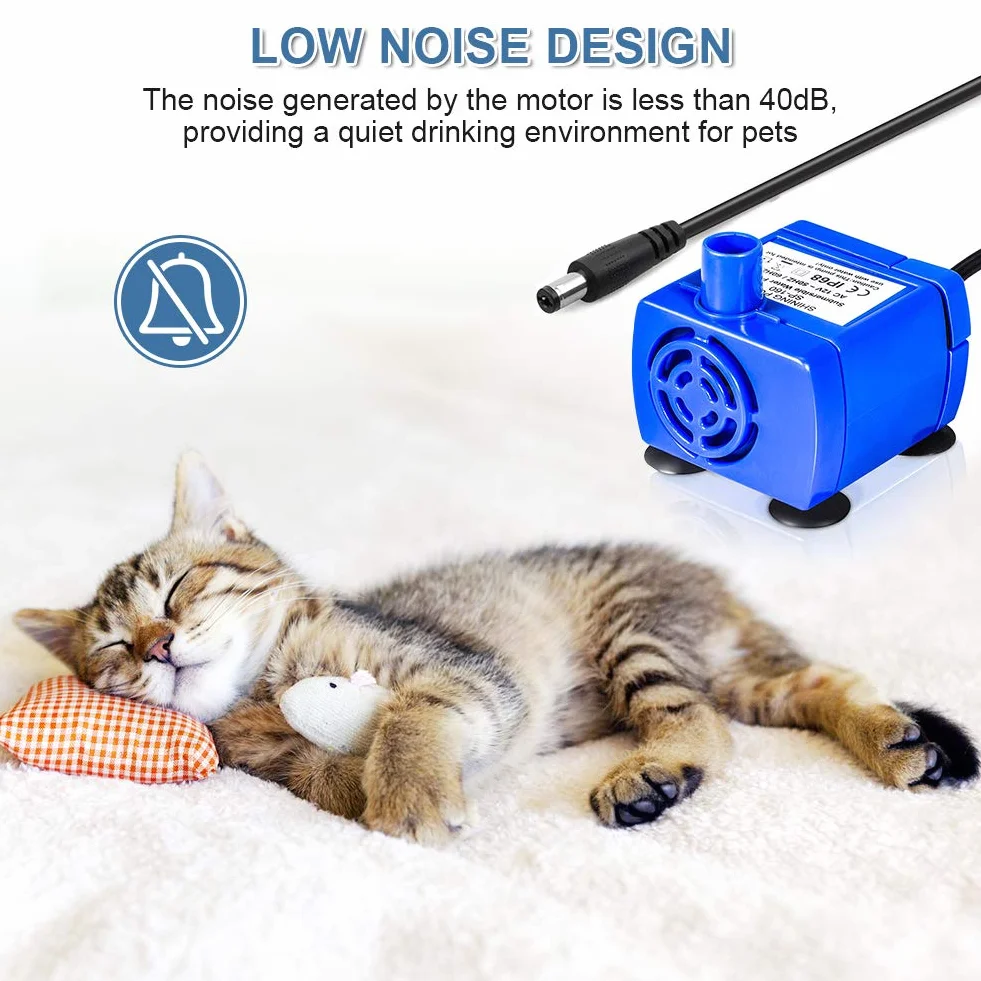 Pompa Acquario Per Gatti Animali, Pompa Fontanella per Gatti, Pompa Acqua Gatto, Pompa Acqua Presepe 12 V, Pompa Fontanella da 1.6 Litri, Cavo Lungo 1.8 M, Blu