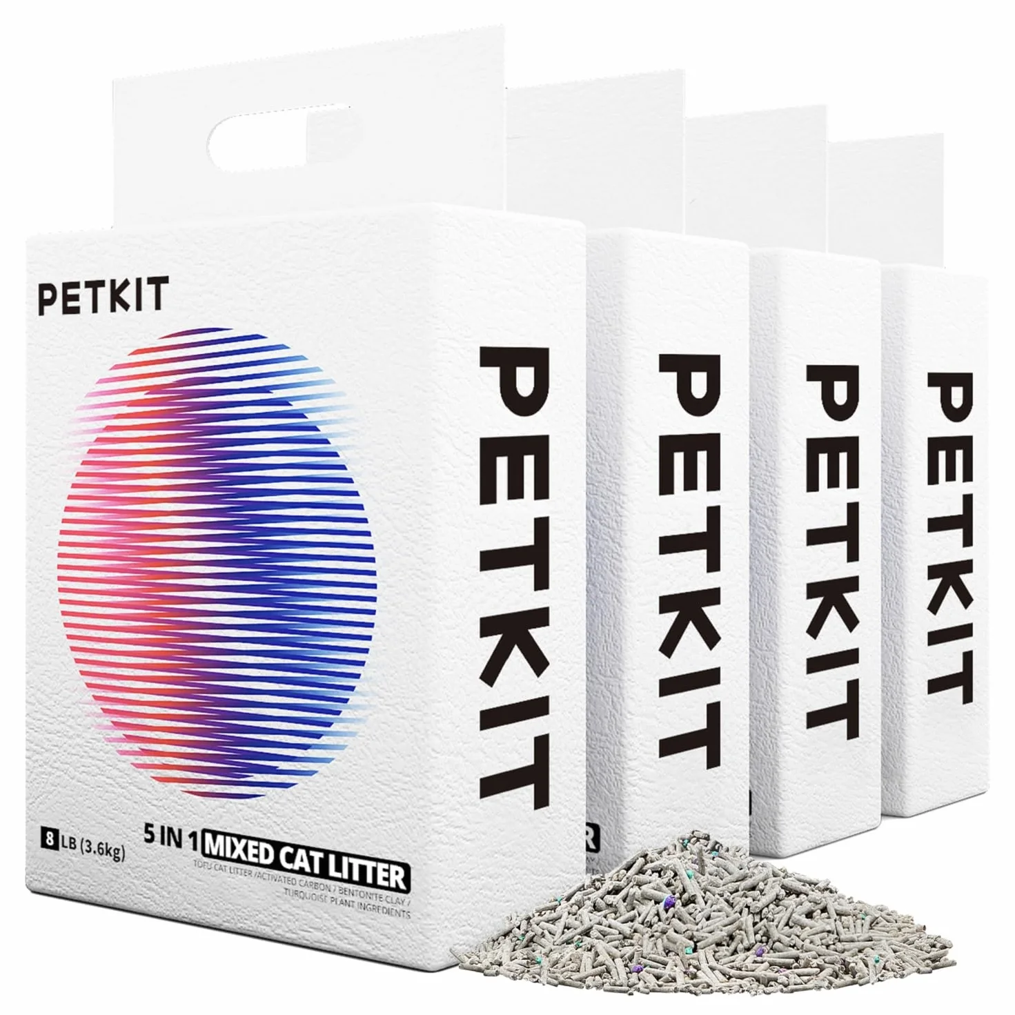 PETKIT 5 in 1 Lettiera per Gatti Mista - Confezione da 4, Lavabile, Inodore, Carbone Attivo, Ultra Assorbente e ad Asciugatura Rapida(quattro borse)