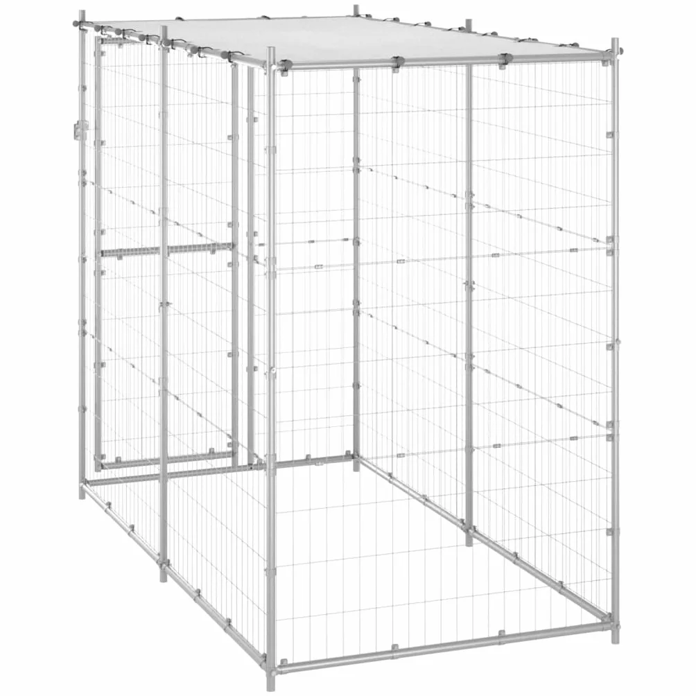 Gabbia per Cani da Esterno in Acciaio con Tetto 110x220x180 cm