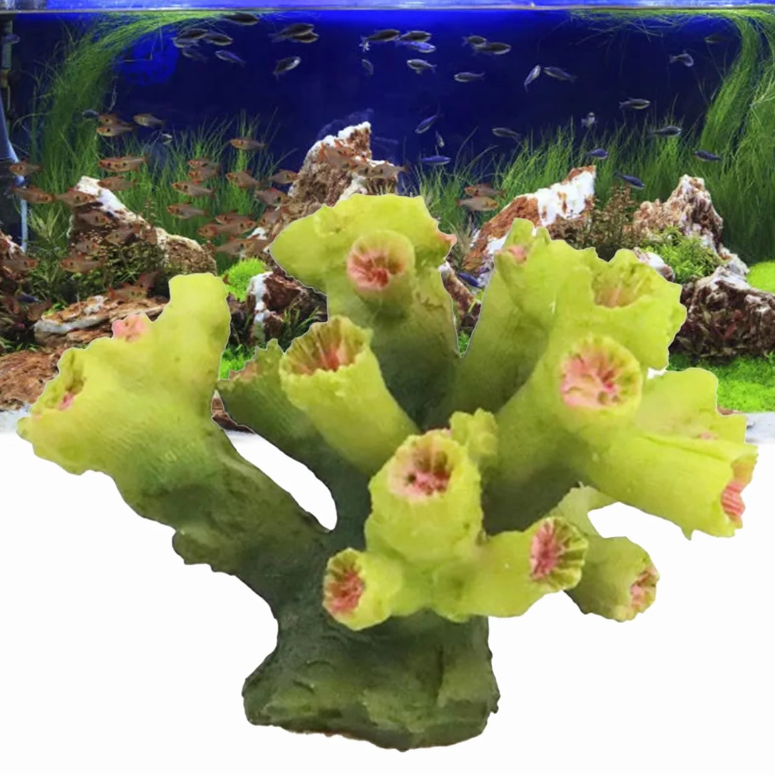 Resina Decorazione Corallo Statua Verde Corallo Statuetta Pianta Artificiale Acquario Decorazioni