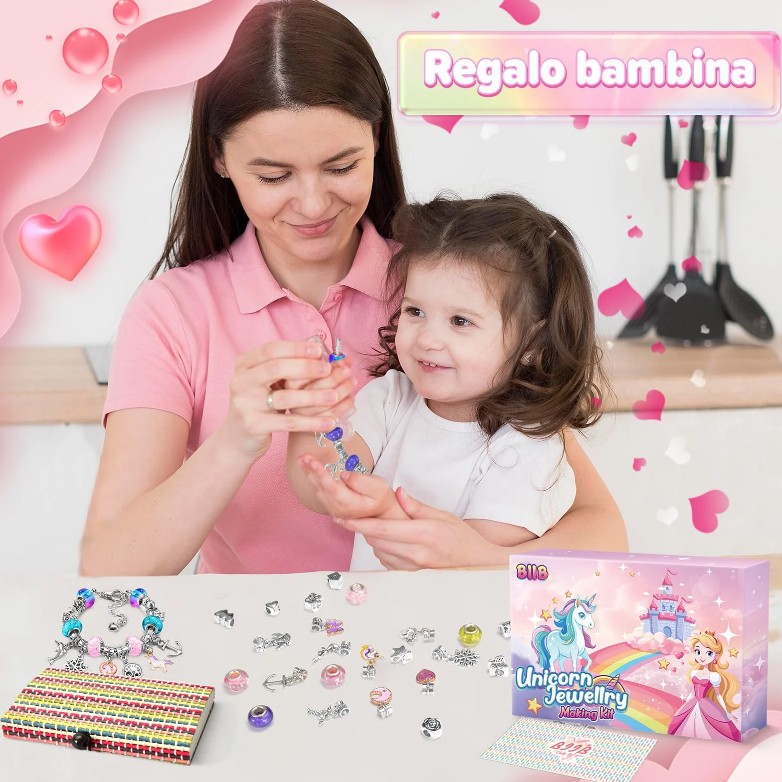 BIIB Regalo Bambina Unicorno Kit Braccialetti Fai Da Te Perline Calendario Avvento 5-10 Anni