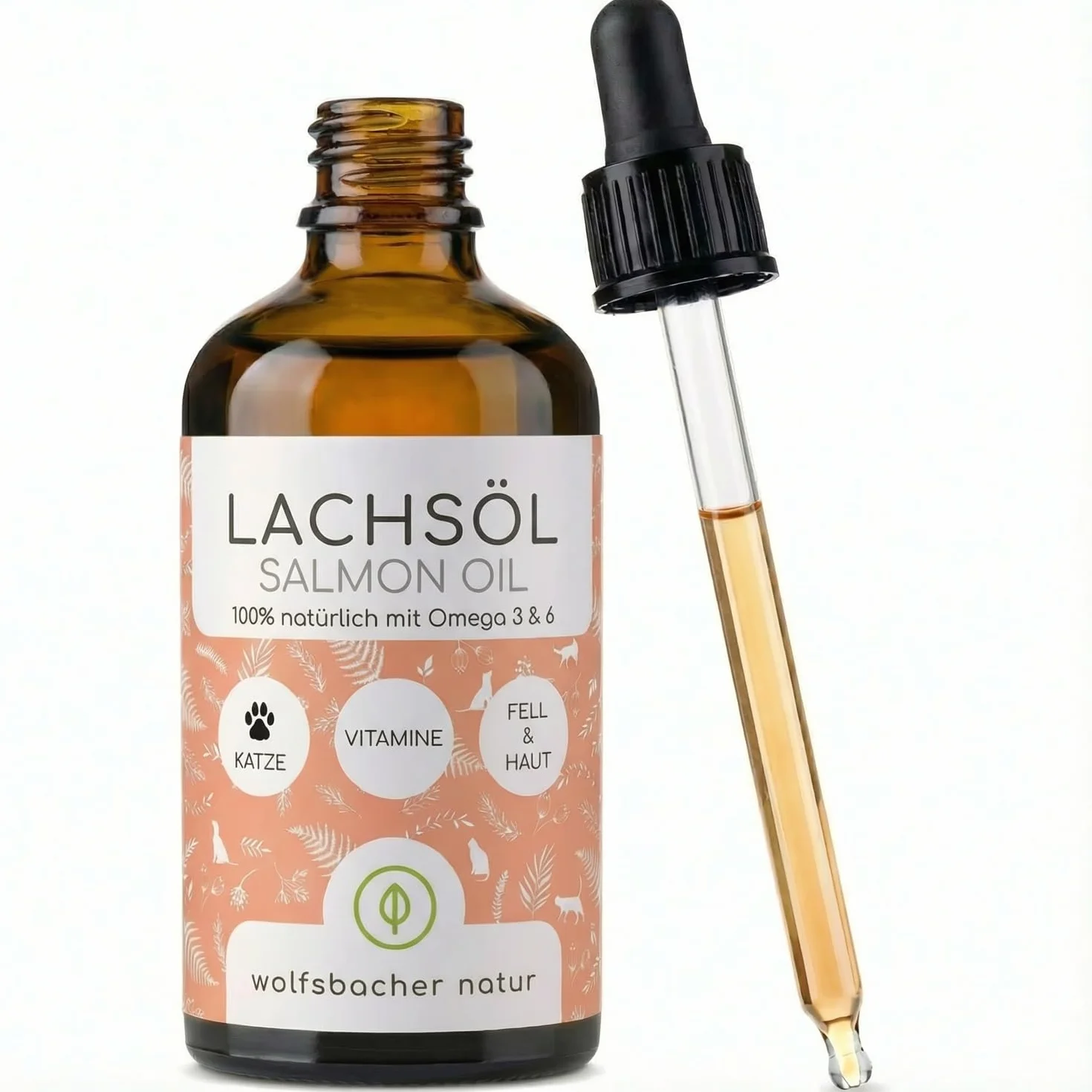 Olio di Salmone per Gatti con Omega 3 & 6 | 100ml Olio di Salmone Norvegese Naturale dall'Atlantico | Integratore Altamente Dosato per Gatti
