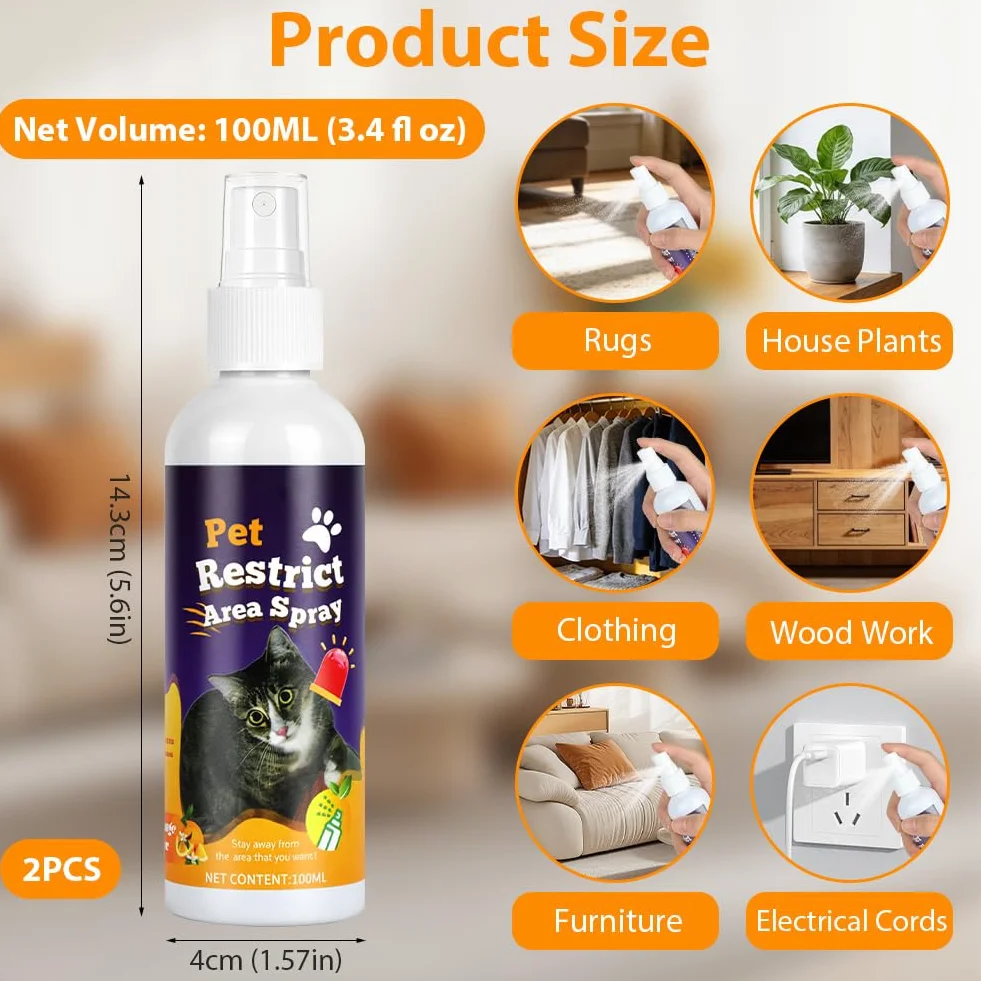 OSDUE Spray Anti Rosicchiamento per Gatti,2PCS 100ml Naturale ed Efficace Spray per Gatti per Interni ed Esterni, Impedisce ai Gattis di Graffiare Mobili,Tappeti,Tende e Piante, Ingredienti Naturali