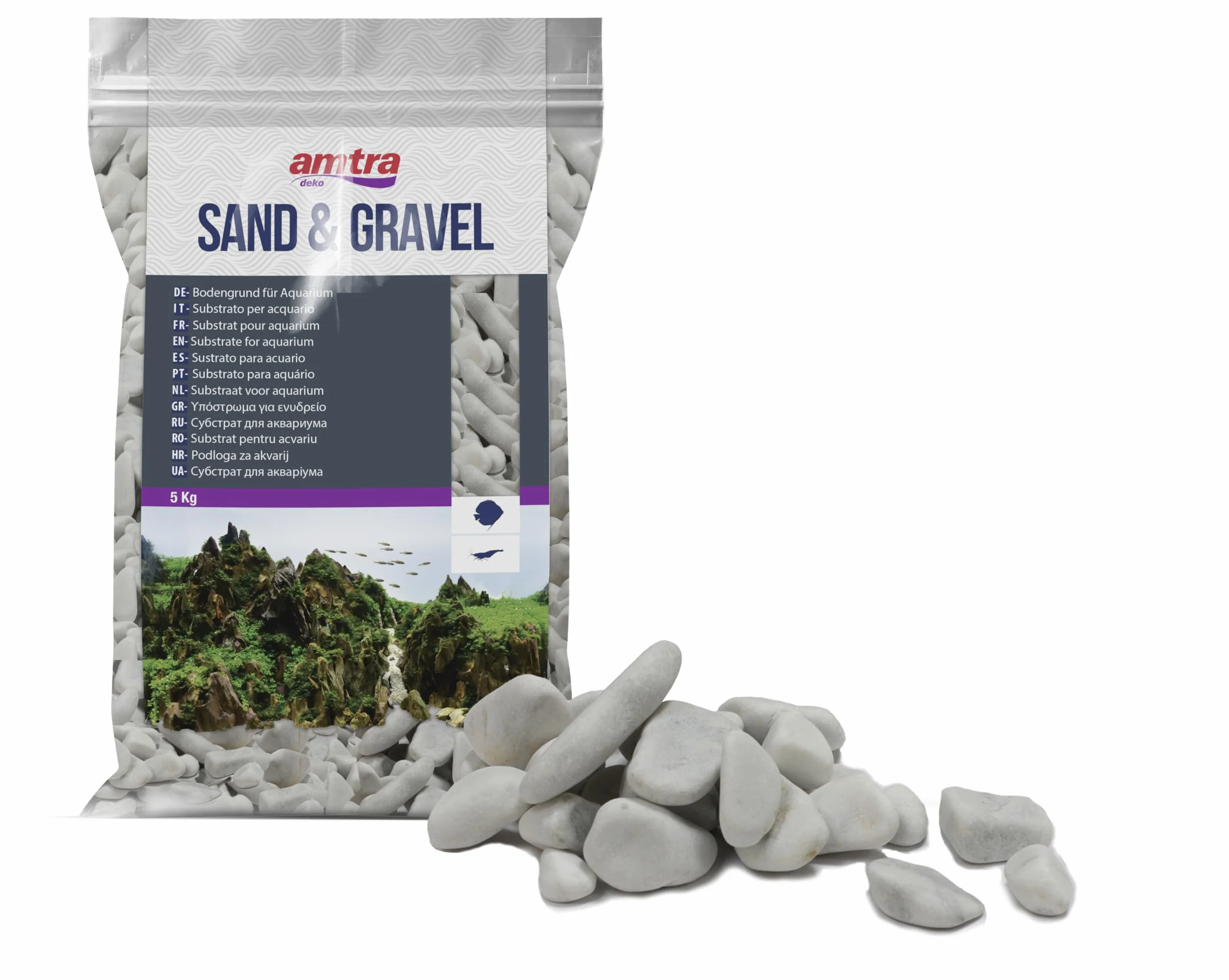 Amtra Pebble - Decorazione per acquariofilia Bianca, 2-4 cm, 5 kg