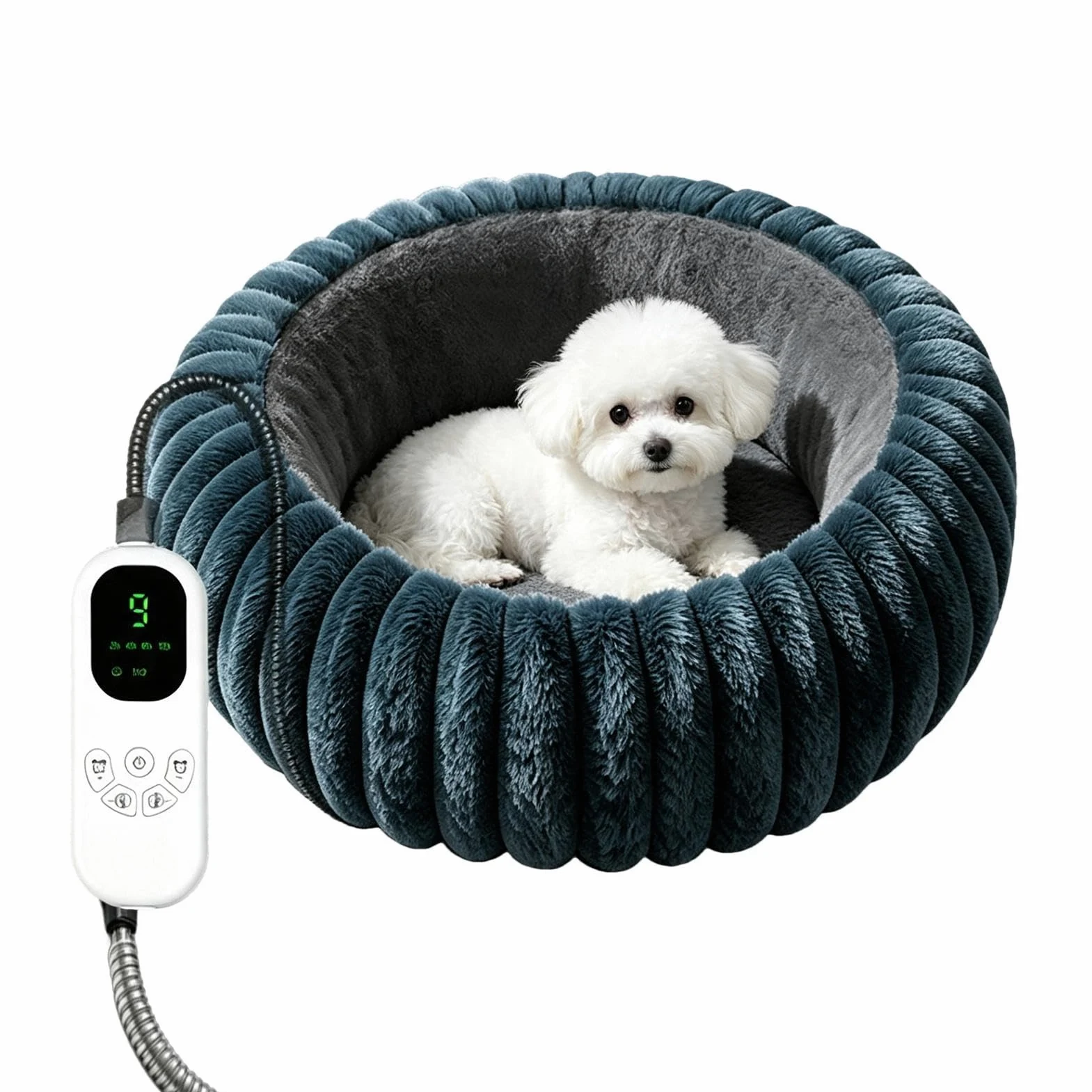 Tappetino Termico da Animali Cuscino Rotondo in Peluche con Timer e 9 | Tappetino Riscaldante Animali per Angolo Casa Interno Soggiorno Camera Ufficio