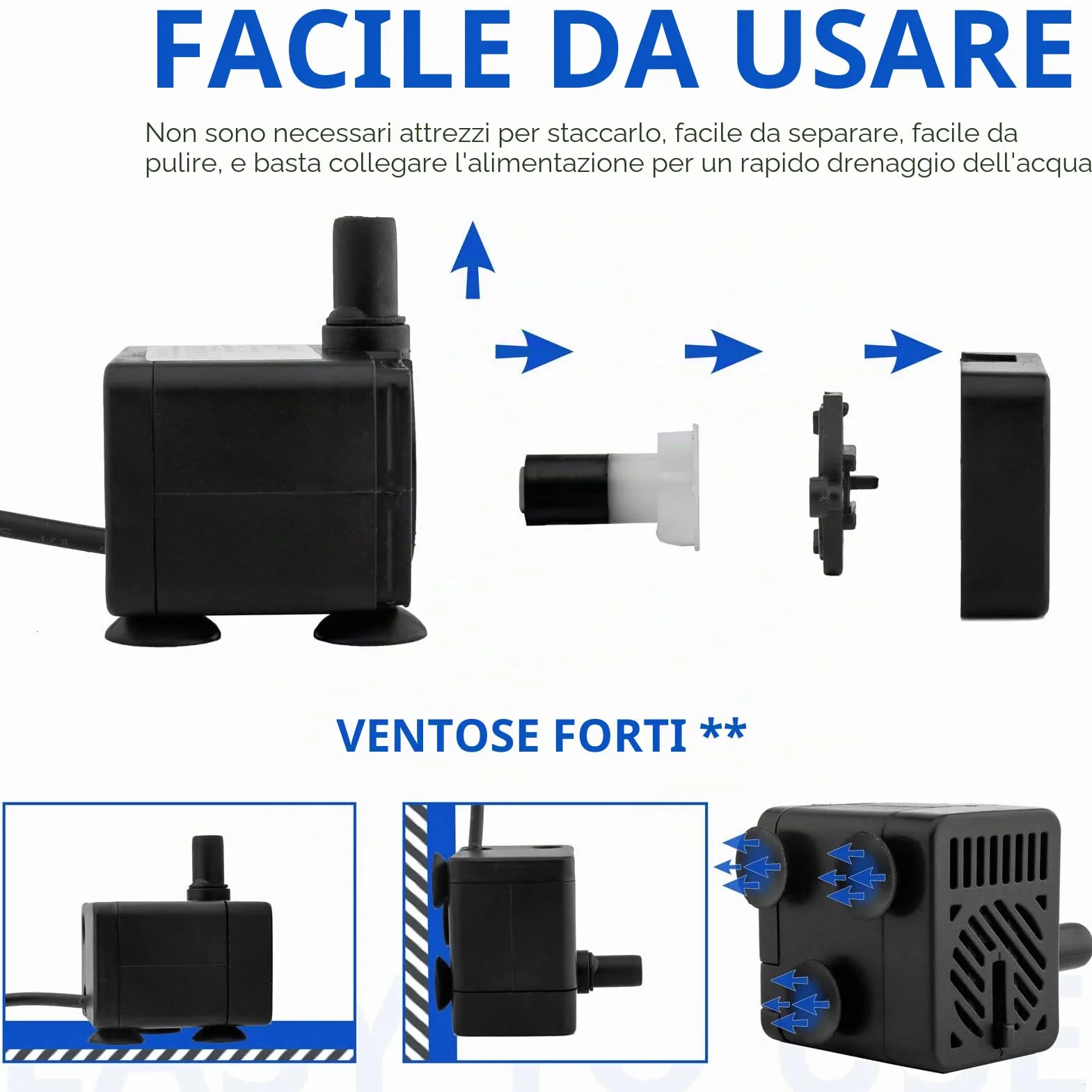 Mini pompa sommergibile USB (DC 5V 1-3W 200L/H) Regolabile, ultra silenziosa piccola pompa per acqua per fontane per animali domestici, acquario, laghetto, idroponica, interno o esterno