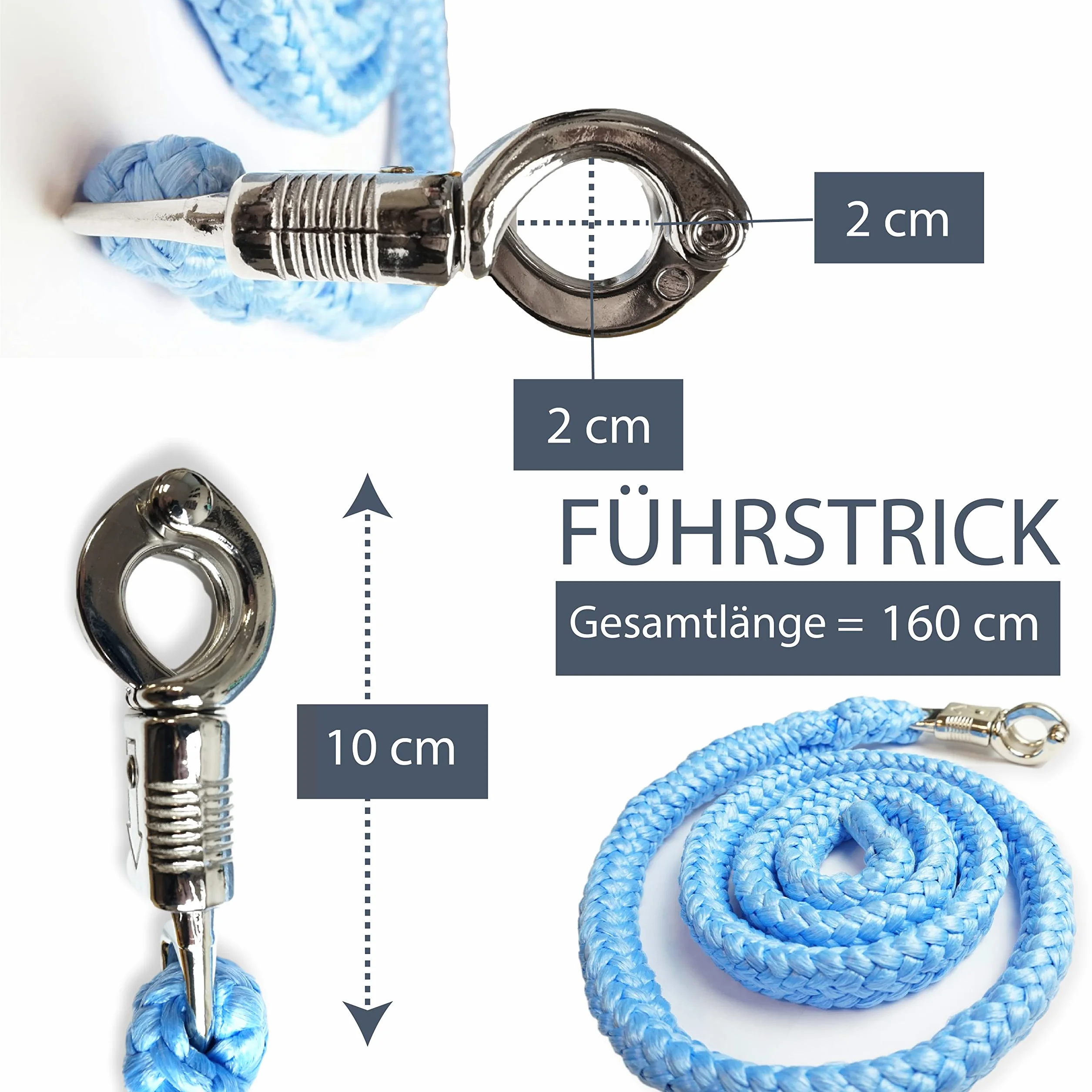 Maglia di guida con ganci antipanico | per cavalli, pony, shetty, asini | maglia di aggancio in molti design | lunghezza 1,60 m (azzurro)