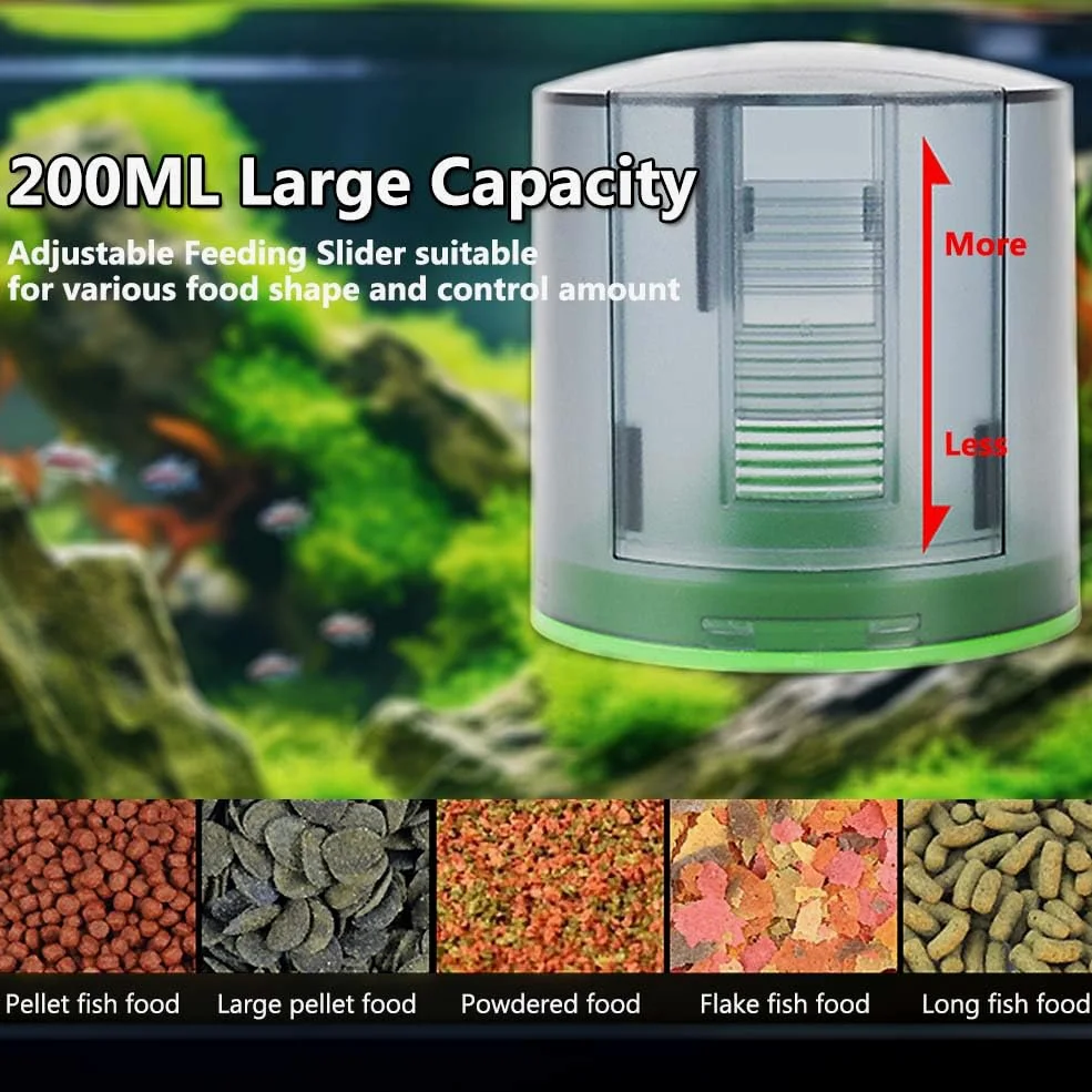 Alimentatore automatico per pesci per vacanze in acquario, 200 ml, grande capacità, distributore automatico di cibo per pesci con display timer per tartarughe piccole Betta Koi, grandi acquari e