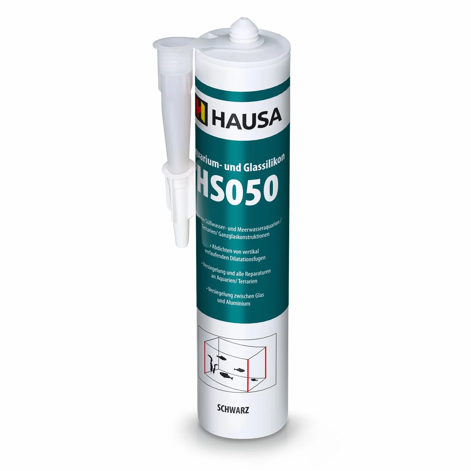 HAUSA Silicone per Acquario Glassilikon HS050 Nero 310ml Silicone Adesivo & Sigillante per Acquari, Terrari, Strutture in Vetro, Indurimento Rapido, Resistente ad Acqua Dolce e Salata, Sicuro per