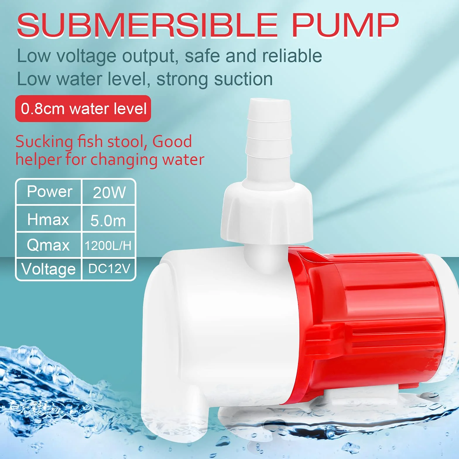 Pompa Sommergibile DC 12V 20W Pompa Acqua Acquario Portatile 1200L/H Pompe Ad Alto Flusso