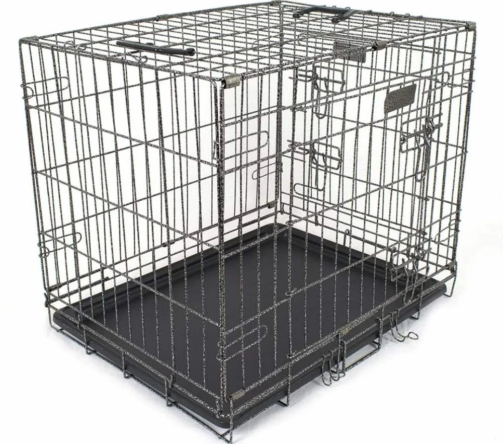 Pet's Solution - Kennel Trasportino Cani, Gatti o Pappagalli, in Metallo, Pieghevole, con Vassoio alla Base, Apertura Frontale - 60x42,5x50 cm