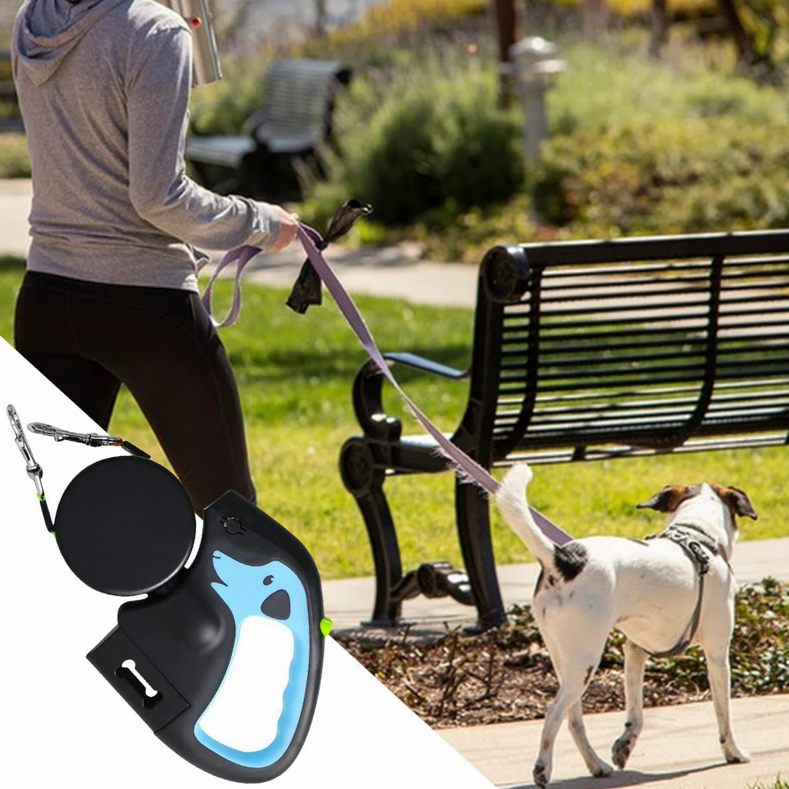 Guinzaglio per cani con luce, corda retrattile, guinzaglio per cani | estensibile, design anti-groviglio, elastico protettivo, blocco per ottenere protezione brevettata, cavo portatile per cani,