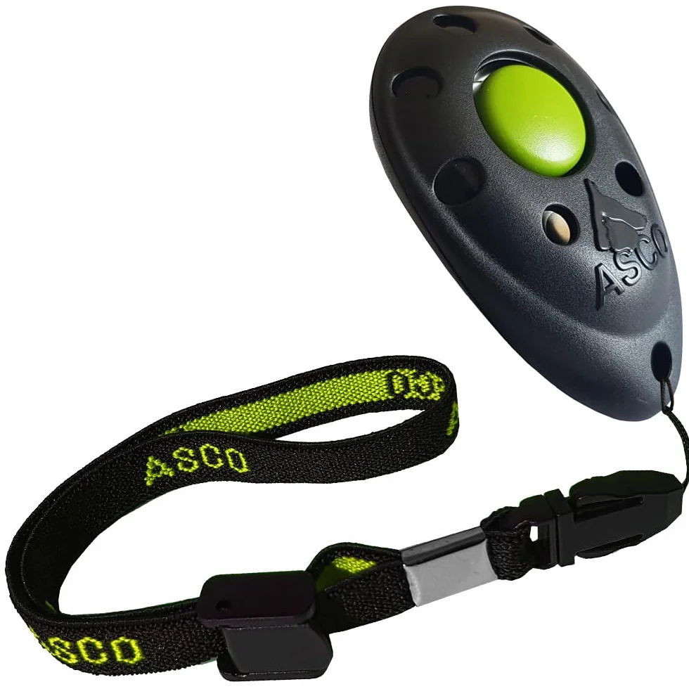 ASCO ASCO-01PA - Clicker per cani e gatti di alta qualità, con cinturino elastico, colore: Nero