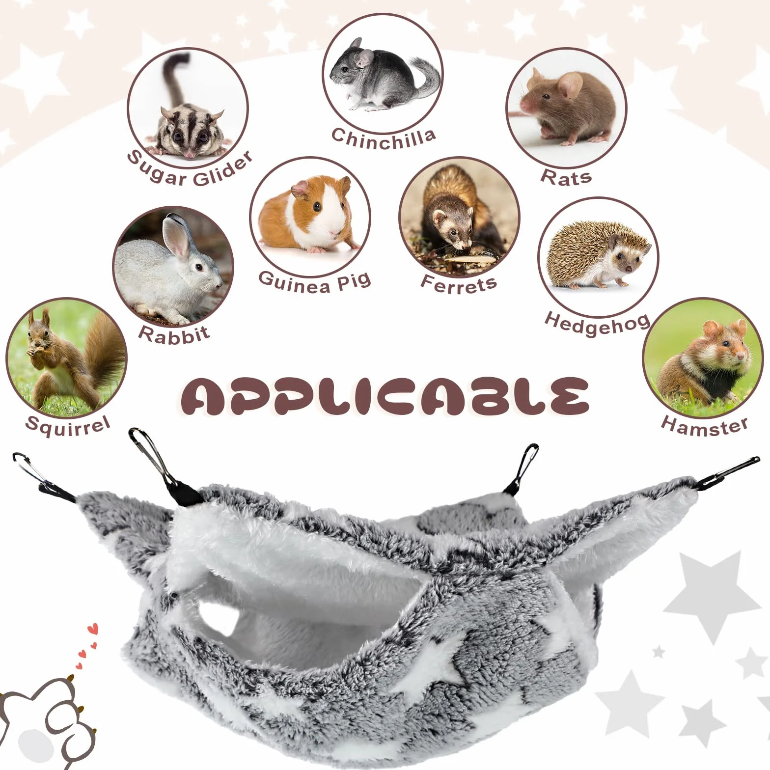 4 Amache da Gabbia per Piccoli Animali Letto a Castello per Furetto a Doppio Strato Amaca per Porcellini d'India da Appendere Amaca Morbida Calda per Gioco del Nascondiglio Accessori (Stella Grande)