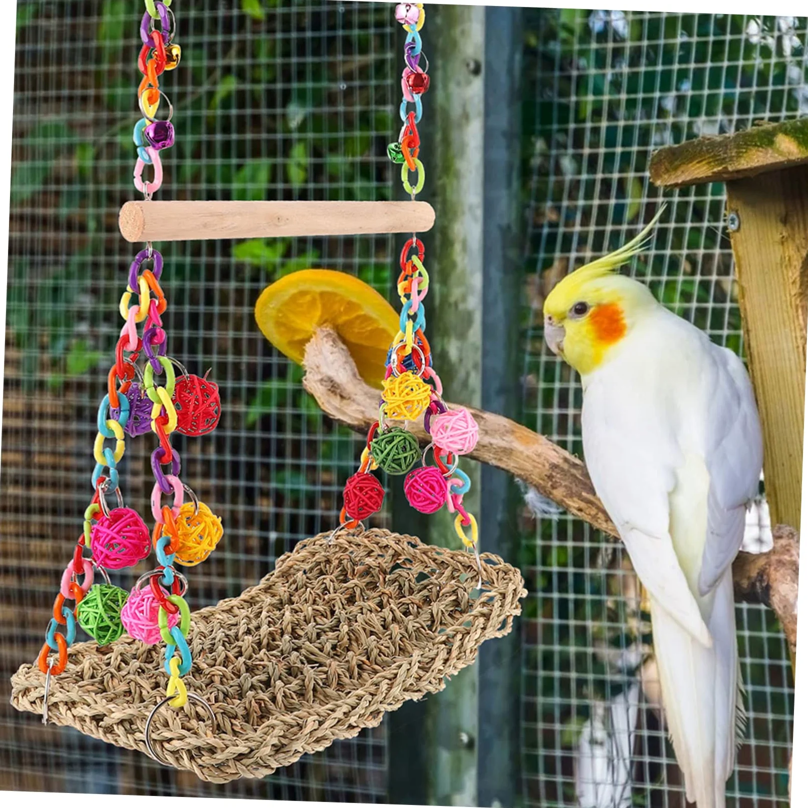 Altalena Giocattolo per Pappagalli Sospesa da Arrampicata | Fibre Naturali e Legno, Decorativa e Creativa, per Piccoli Animali e Parrocchetto