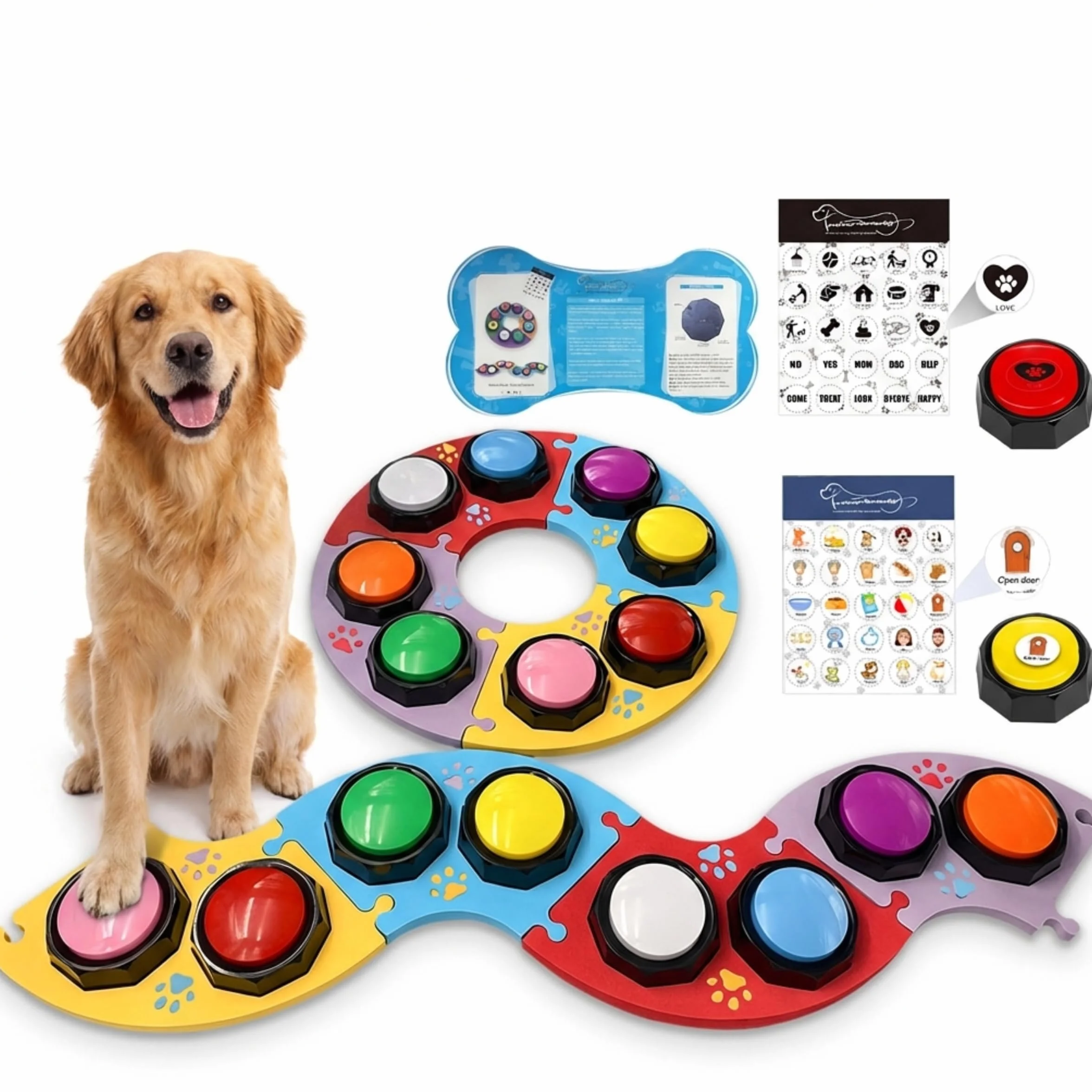 8 Pulsanti per la Comunicazione del Cane, Pulsanti Colorati per Cani, Pulsanti Regolabili, 8 Pulsanti per Cani, 4 tappetini fissi 50 Adesivi, addestra Il Tuo Cane a Parlare