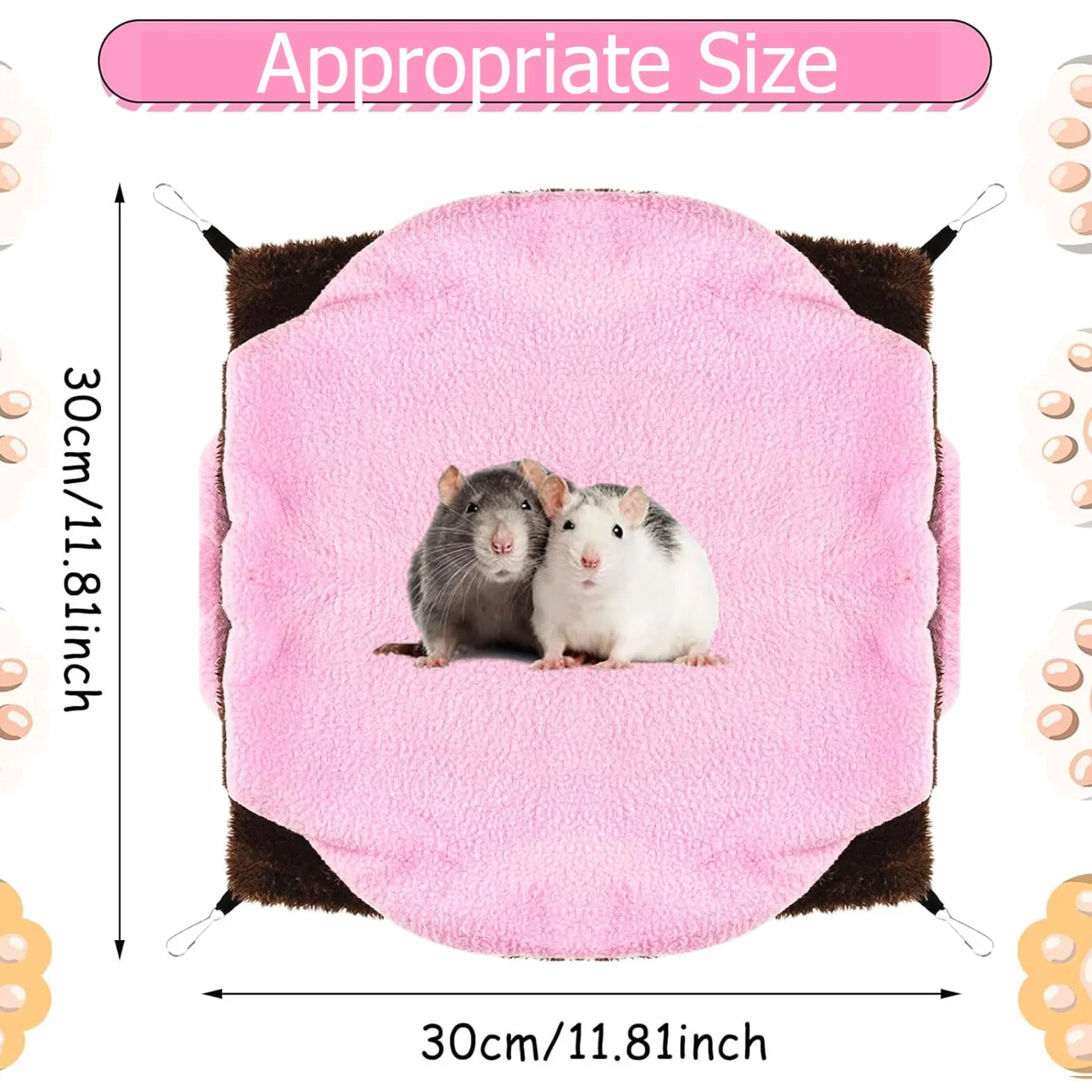 Amaca da Appendere per Piccoli Animali, Morbida e Calda Gabbia per Animali Domestici, Amache Furetti Letto Morbido, a 3 Strati, Per Criceti, Scoiattoli, Furetto, Porcellino d'India, 30 x 30cm, Rosa