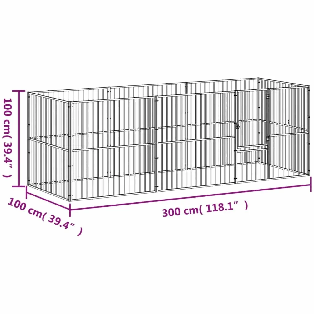 vidaXL Box per Cani 8 Pannelli Nero Acciaio Zincato