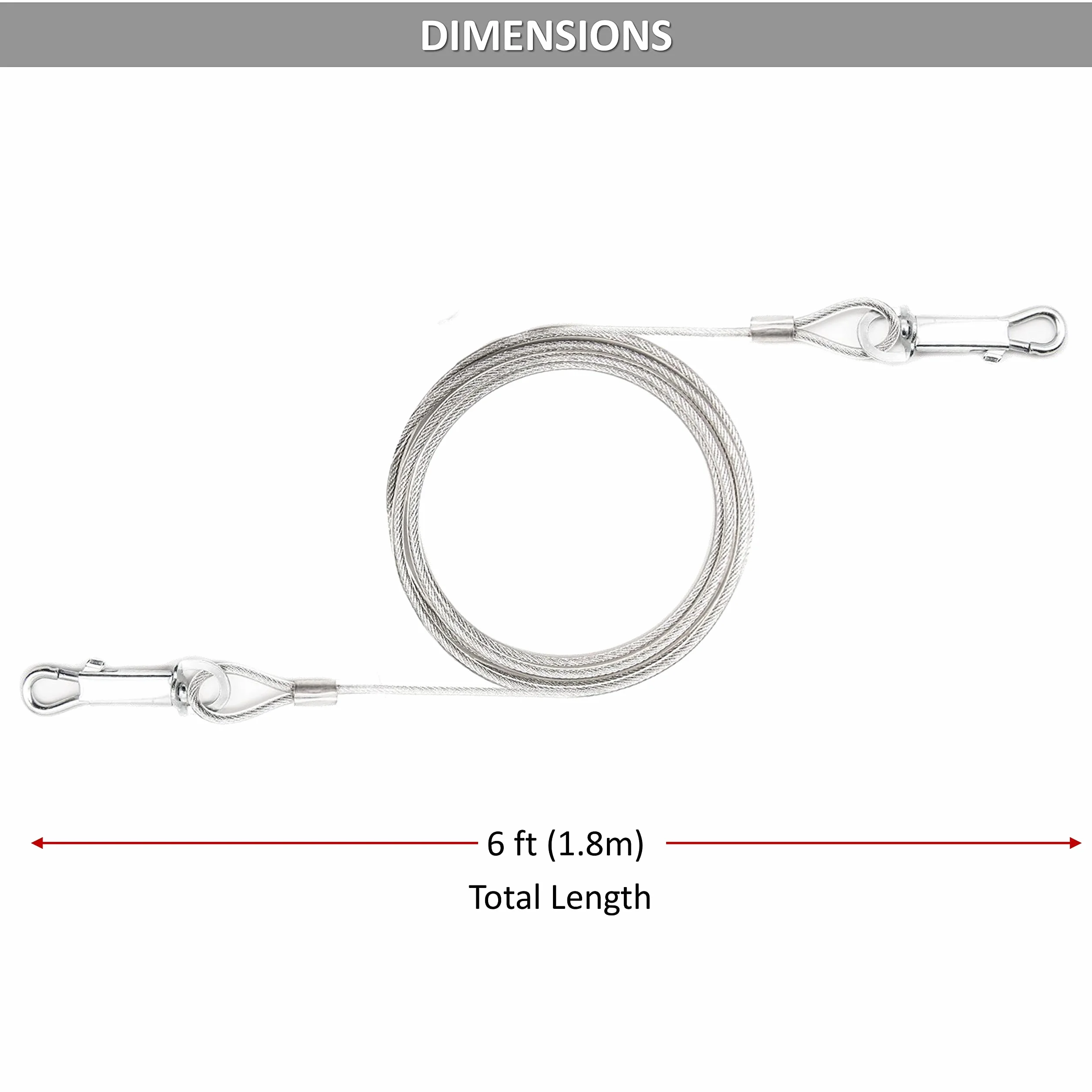 2 x 1.8 m Catene per cani da esterni, cavo in acciaio a spirale resistente con picchetto da terra (40 cm) per cani da esterni, guinzaglio per cani (solo cavo, 2 x 1.8 m (argento))